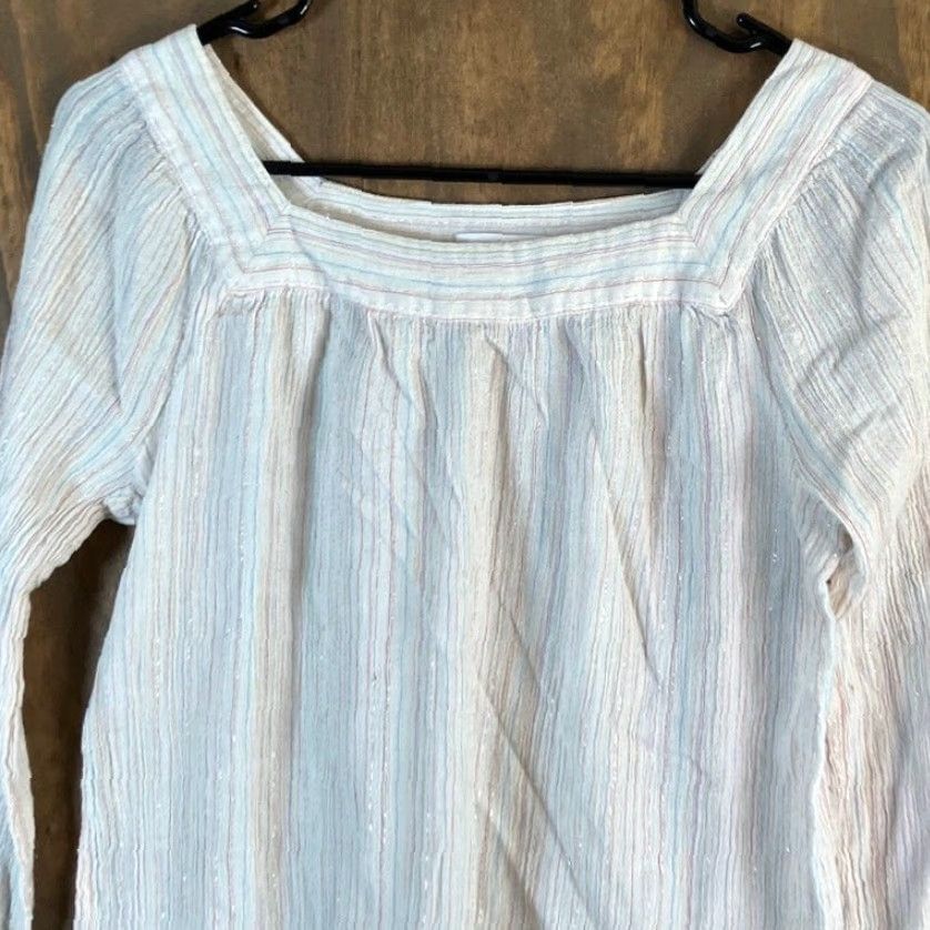 Lauren Conrad LC Lauren Conrad Blouse White Multicolor Stripe Square Neck Long Sleeve S Women Dress Shirt Size S / US 4 / IT 40 - 2 Thumbnail