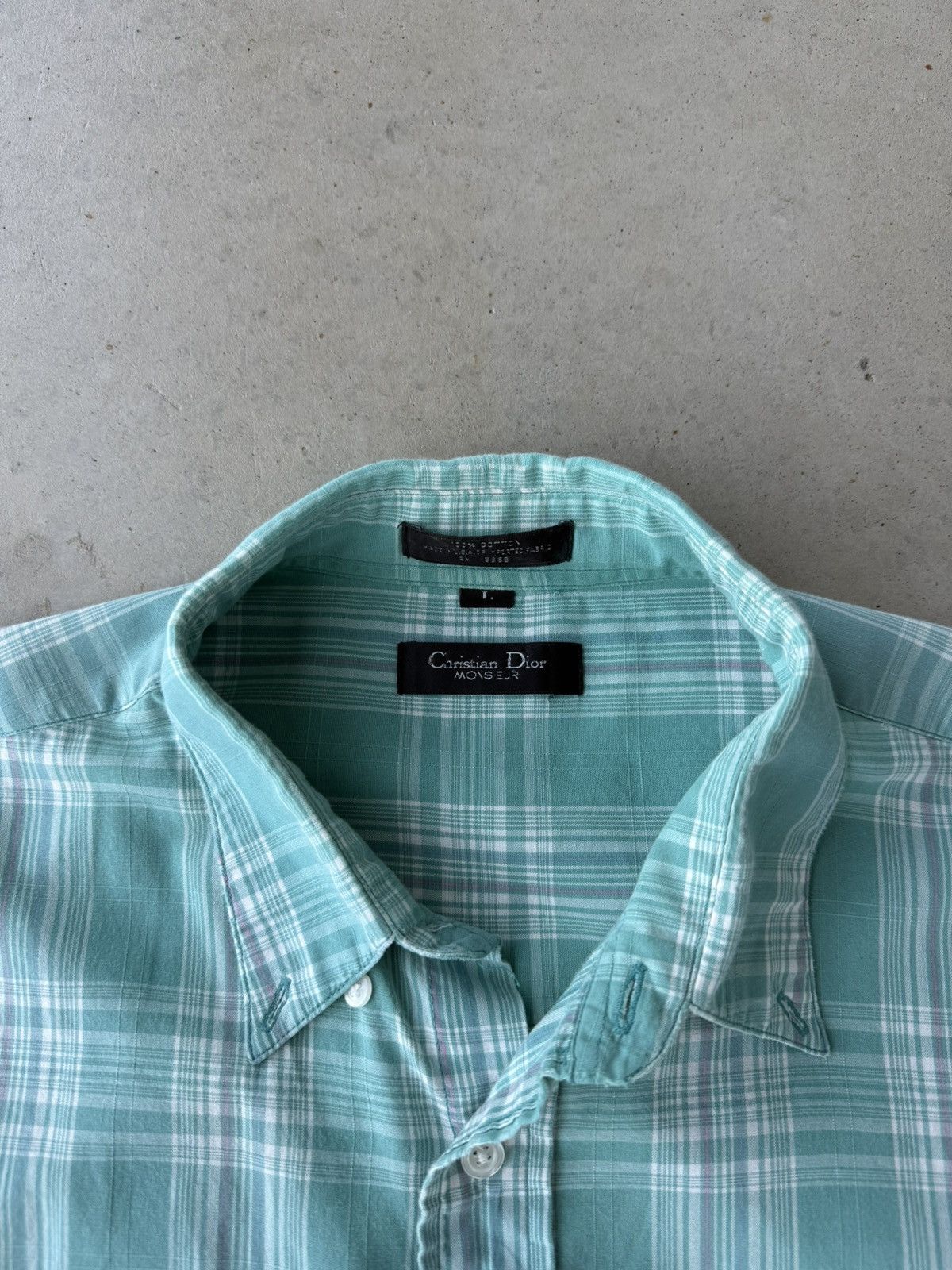 Christian Dior Monsieur Vintage Christian Dior Mint Green Plaid Button Up Shirt Size US L / EU 52-54 / 3 - 4 Thumbnail