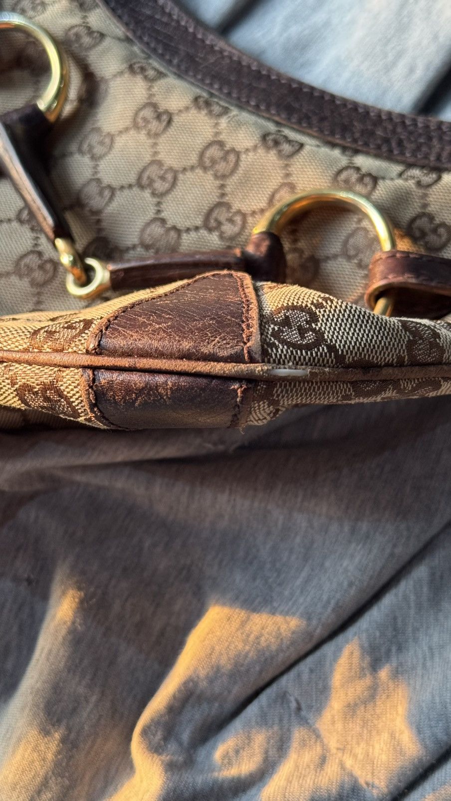 Gucci Gucci 2000s Large Horsebit Shoulder Bag GG Monogram Canvas Size ONE SIZE - 14 Thumbnail