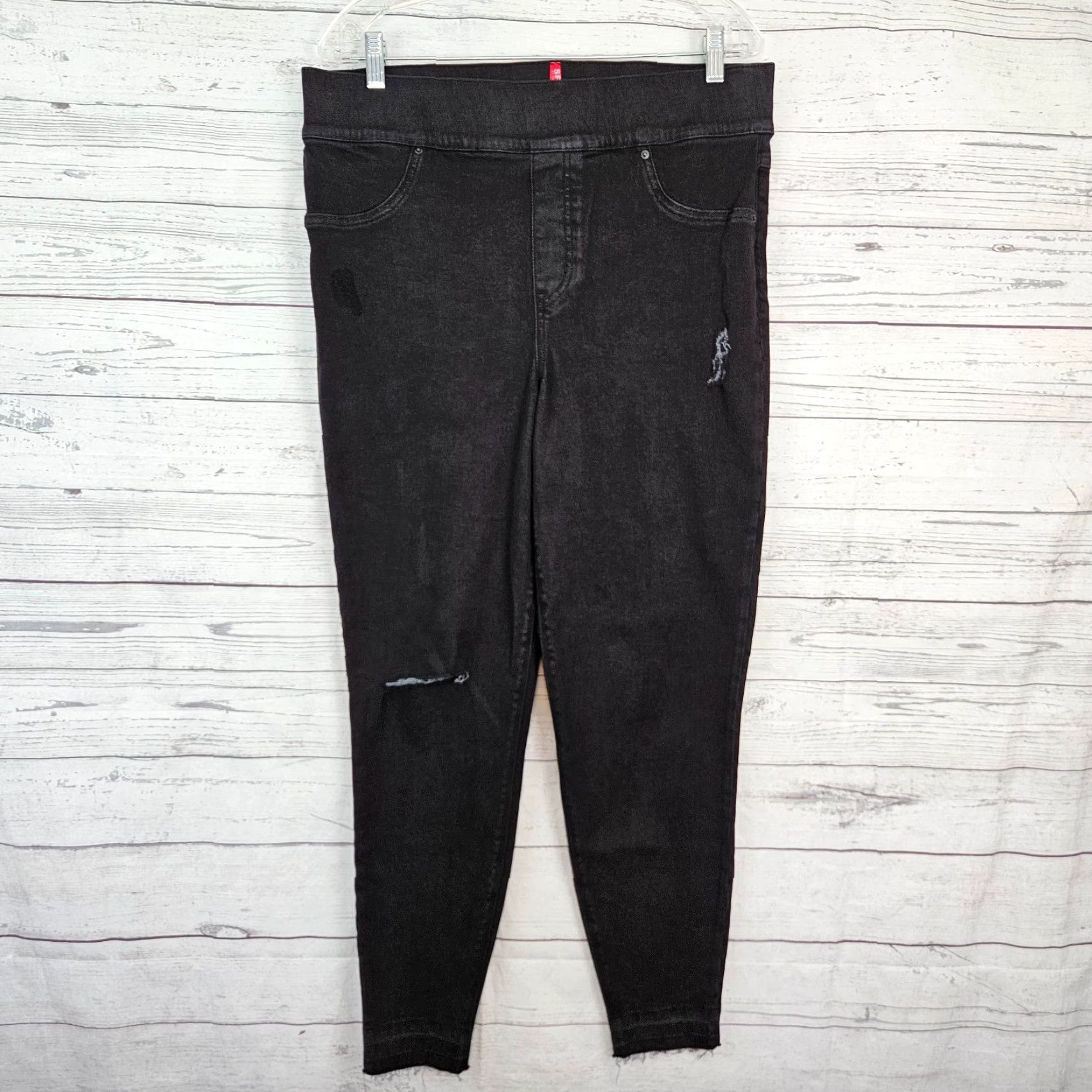 Spanx Spanx Womens Skinny Jeans Sz 1X Black Distressed High Rise Raw Hem Jeans Women's Plus Size 1X Distressed Black Size 40" / US 18 - 2 Thumbnail