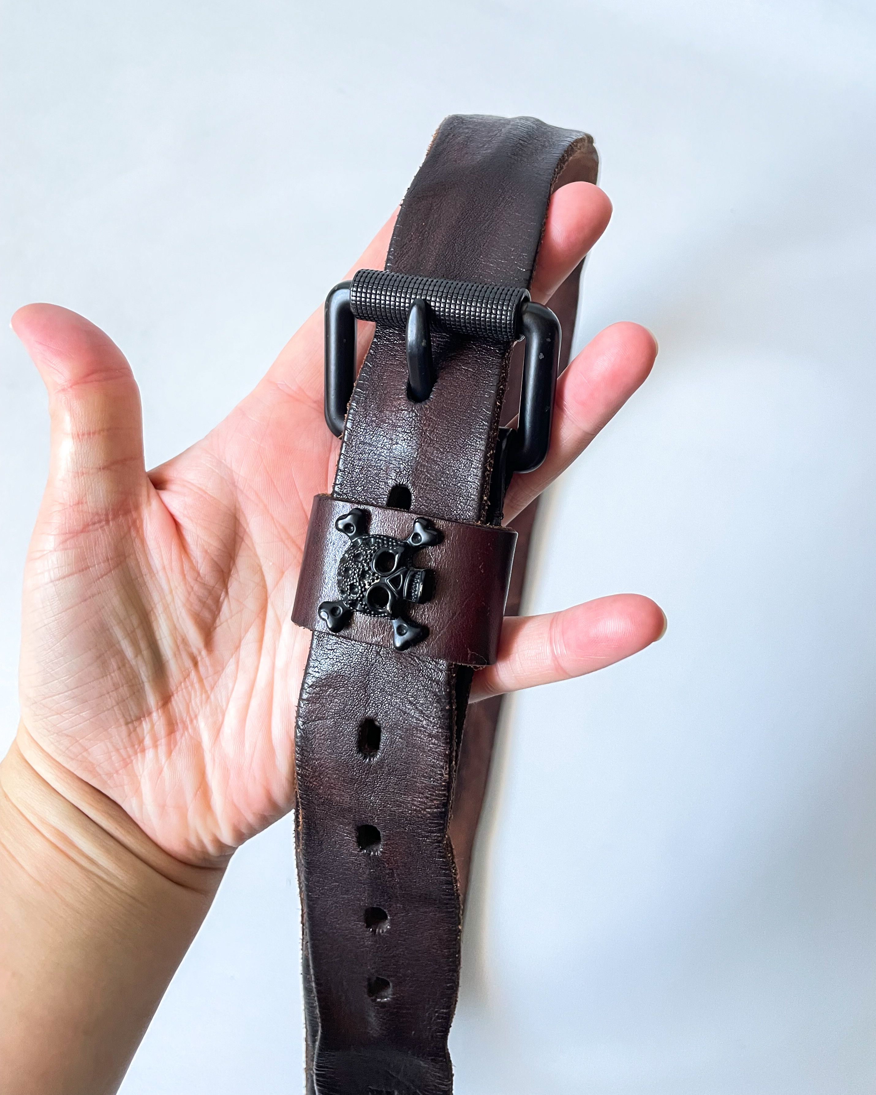 Diesel Diesel Brown Leather Belt Skull Buckle Detail Size 42 - 8 Thumbnail