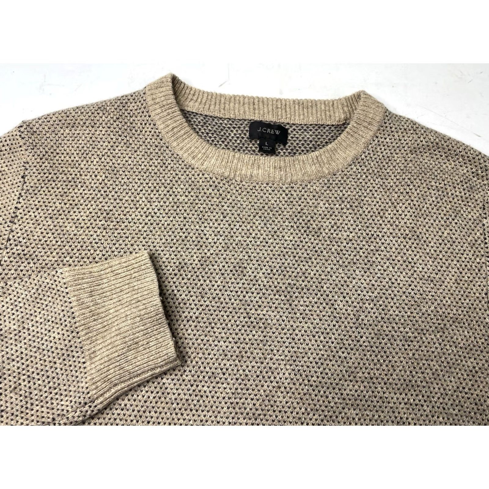 Vintage J Crew Men's L Merino Wool Birdseye Sweater Crewneck Pullover Donegal Preppy Beige Size US L / EU 52-54 / 3 - 2 Thumbnail