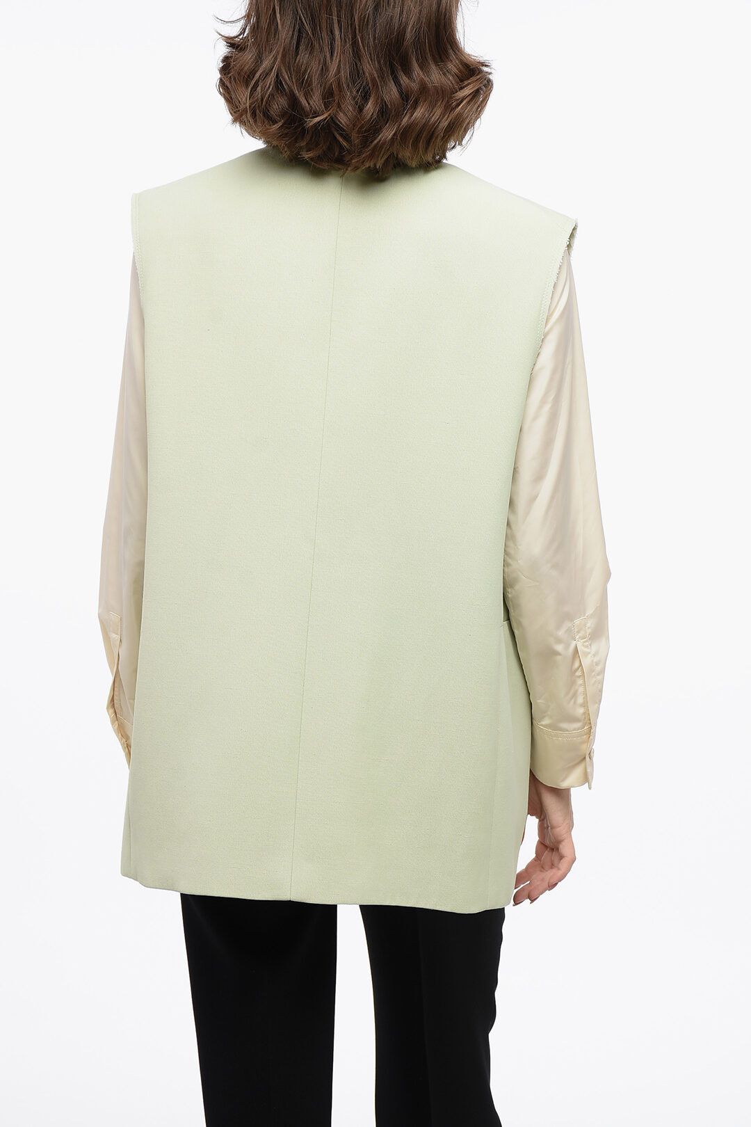 og1mm1225 Flax Blend Buttonless Vest in Green