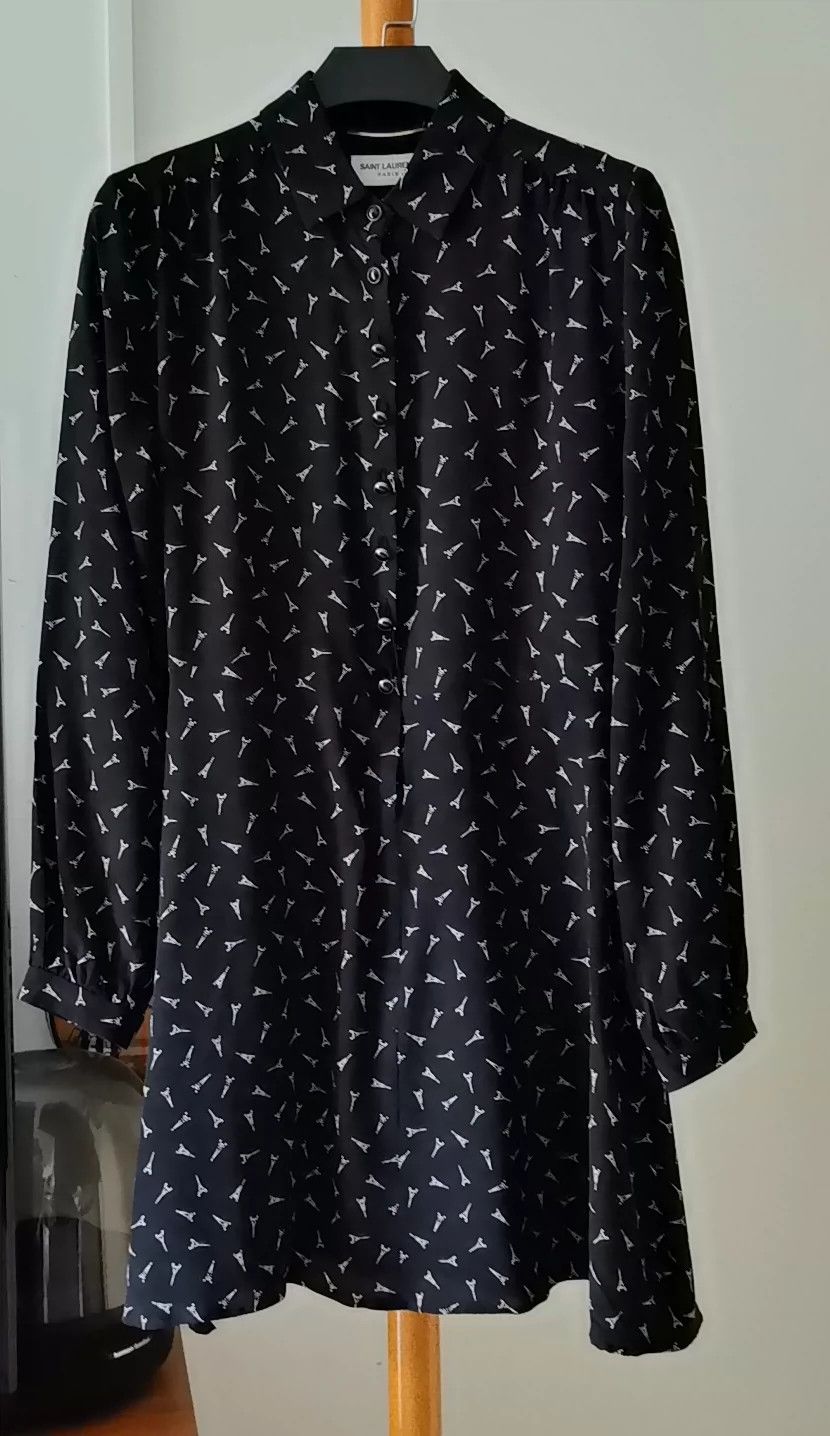 Saint Laurent Paris Saint Laurent Paris Paris Tower silk dress Size US 38 / EU 54 - 1 Thumbnail