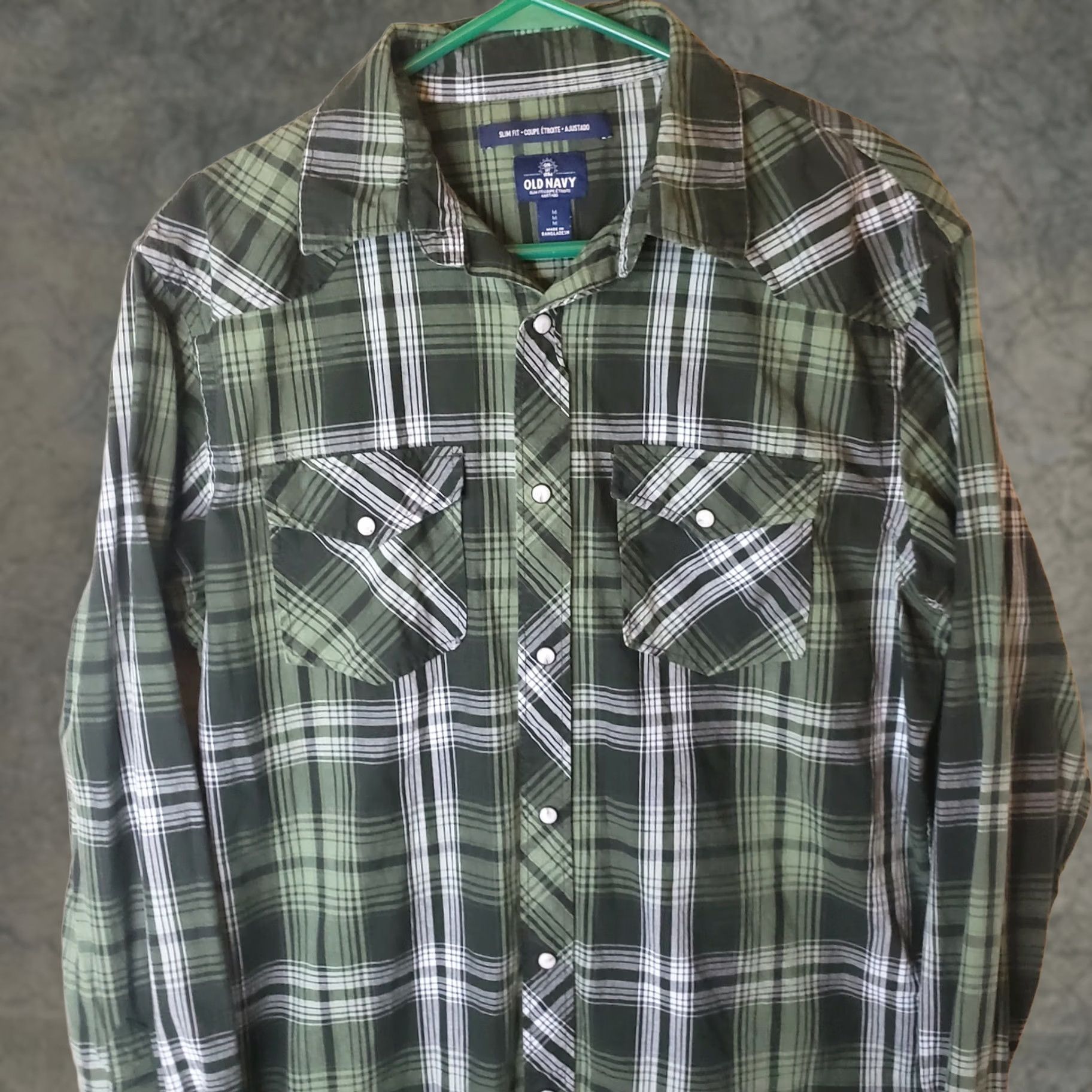Old Navy Old Navy Button-Up Shirt Men's Slim Fit Green Plaid Pearl Snap Long Sleeve Size M Size US M / EU 48-50 / 2 - 1 Thumbnail