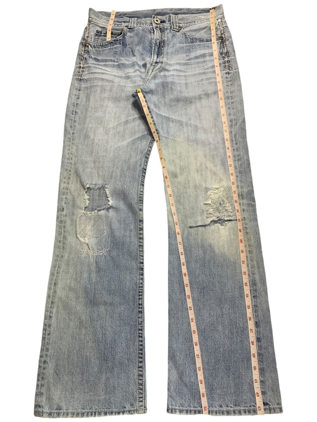 Japanese Brand Vintage Japanese Brand Light Wash Distressed Bootcut Jeans Size US 33 - 12 Thumbnail