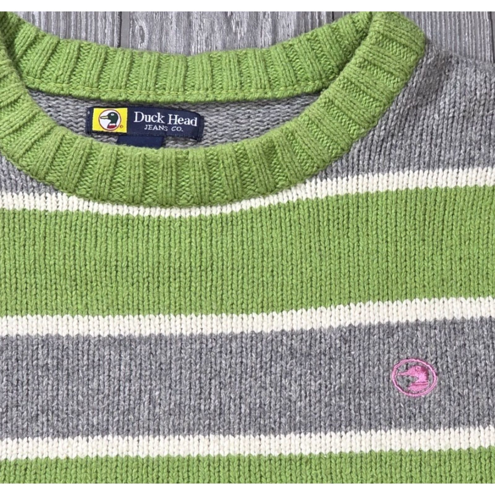 Vintage Duck Head Men’s M Green gray Striped Wool Blend Pink Logo Sweater Crewneck Vintage Size US M / EU 48-50 / 2 - 2 Thumbnail