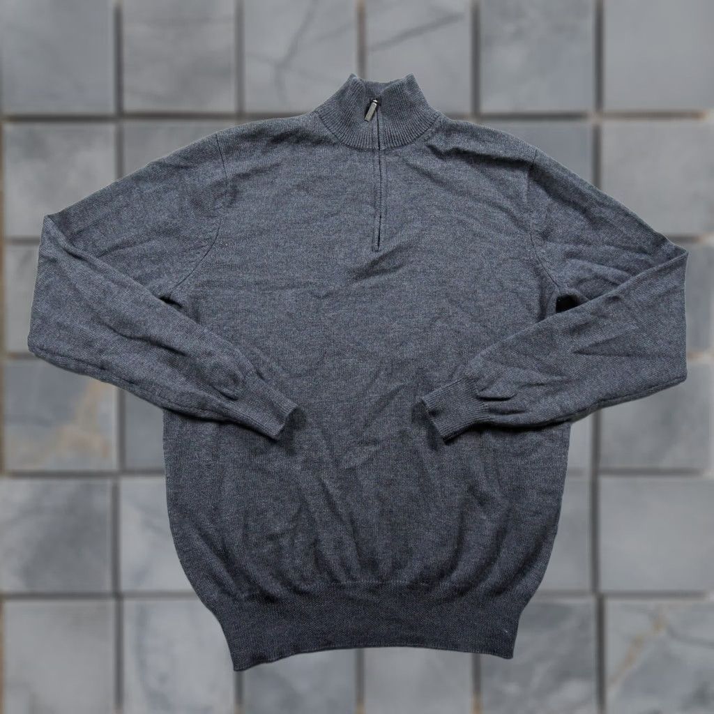 Vintage Jeremy Argyle NYC Sweater Mens Large Gray 1/4 Zip Pullover Merino Wool Knit Size US L / EU 52-54 / 3 - 1 Thumbnail