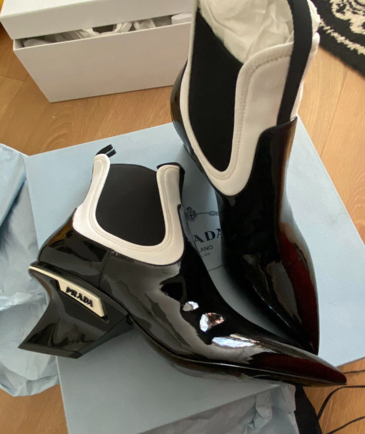 Prada Prada Black White Block Mid Heel Ankle Boots Size US 8 / IT 38 - 1 Thumbnail