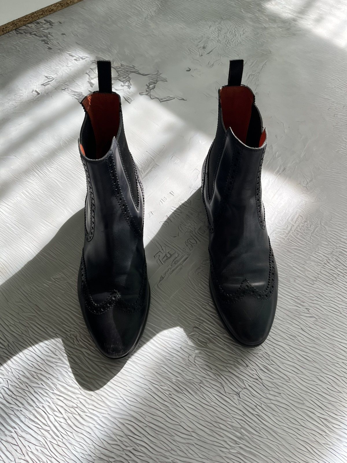 Santoni Santoni Wingtip Chelsea Ankle Boots Black Leather Women Size US 10.5 / IT 40.5 - 2 Thumbnail
