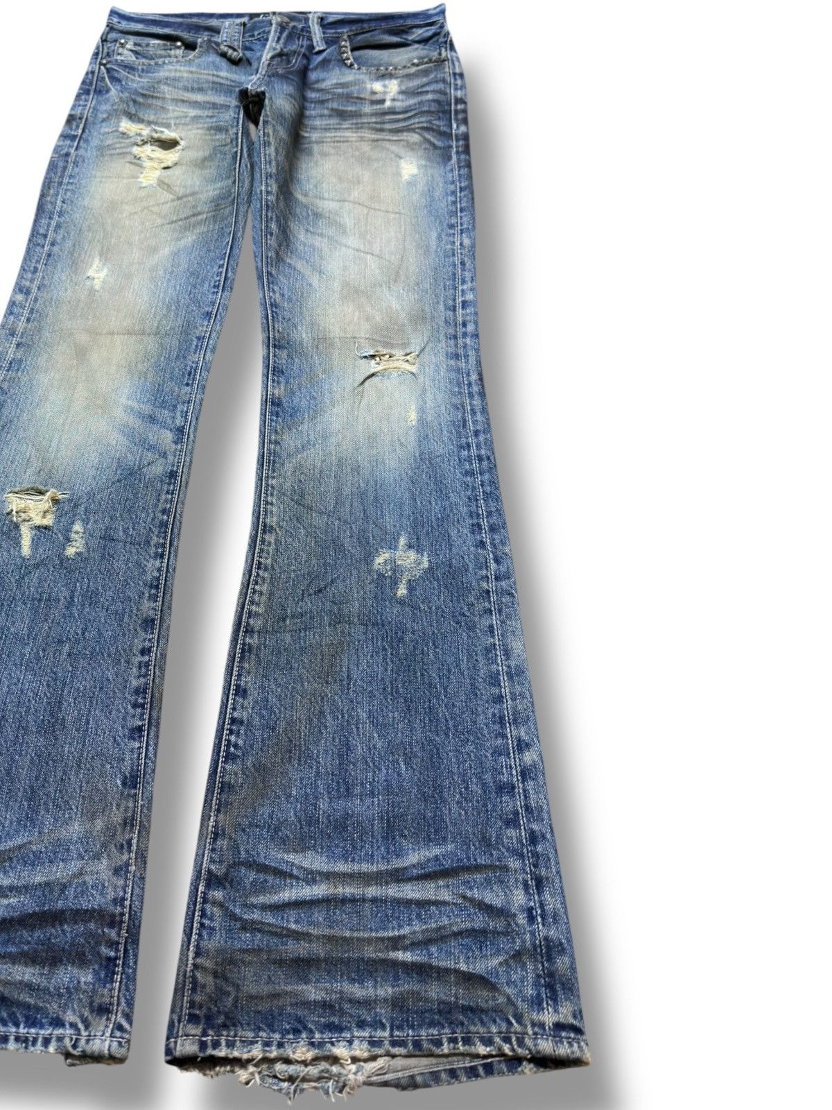 Hysteric Glamour Vintage Cavaria Flare Whiskers Studded Distressed Denim Size US 30 / EU 46 - 4 Thumbnail