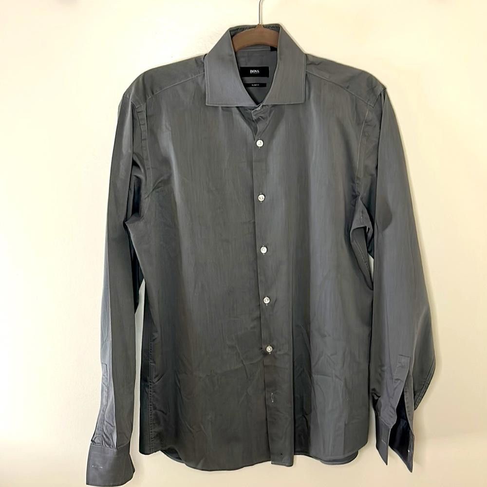 Hugo Boss Slim Fit Shirt- BOSS - size 15.5 - Gunmetal grey - 100% Ctn Size 38R - 2 Thumbnail