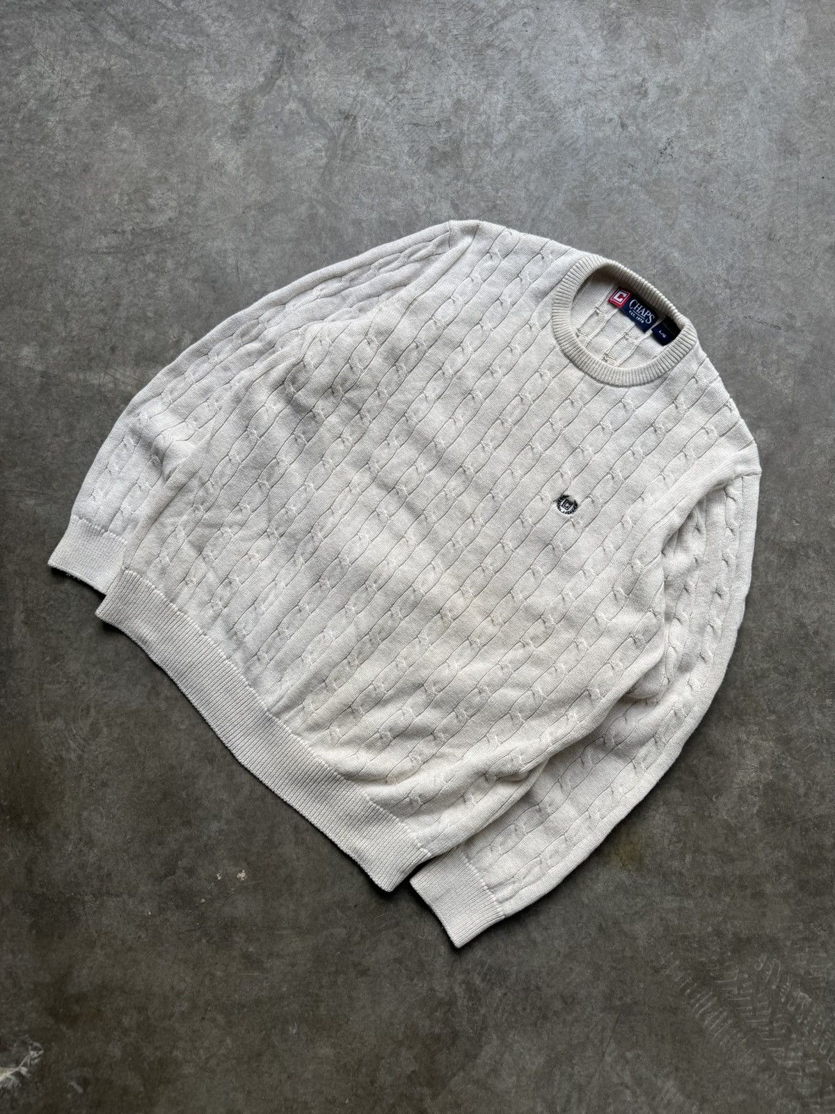 Chaps × Vintage Vintage 90’s/00’s Chaps White Cable Knit Old Money Sweater Size US L / EU 52-54 / 3 - 1 Thumbnail