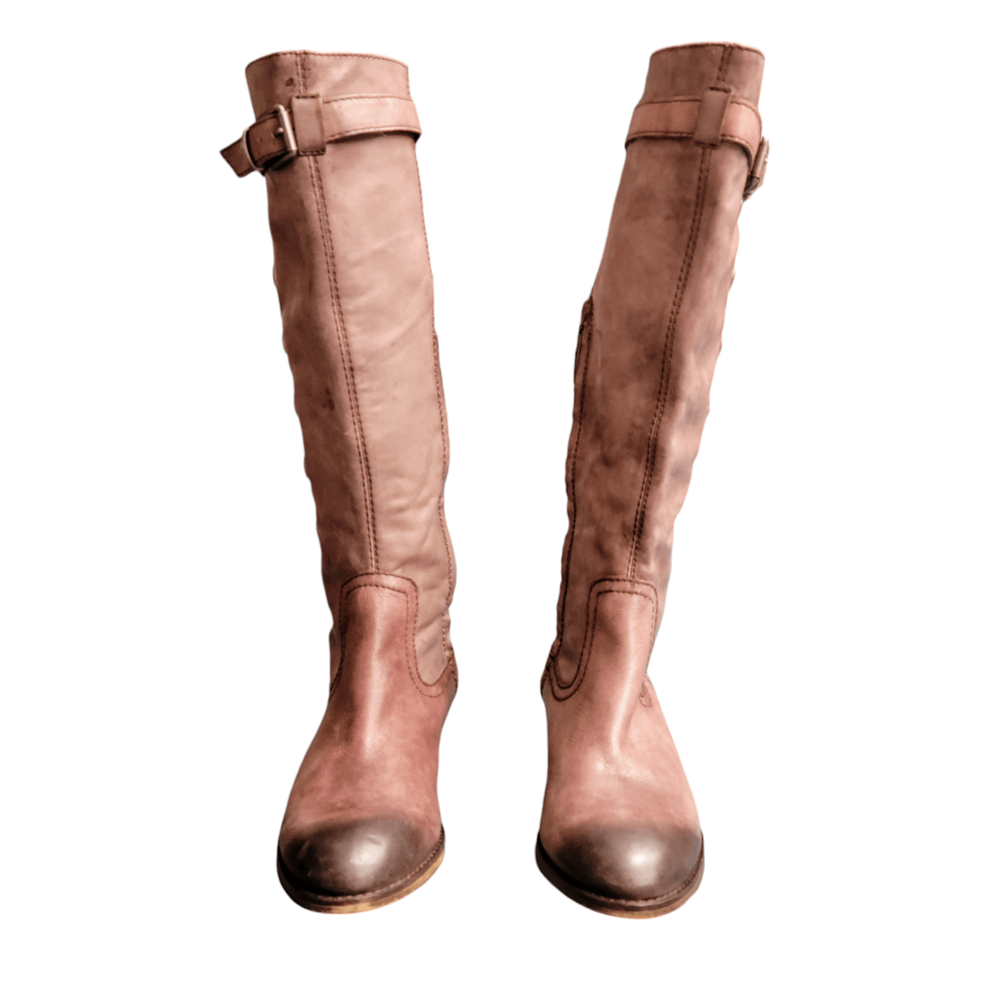 NBDN Nobrandedon Arturochiang Brown Distressed Leather Tall Riding Boots Size US 8.5 / IT 38.5 - 3 Thumbnail