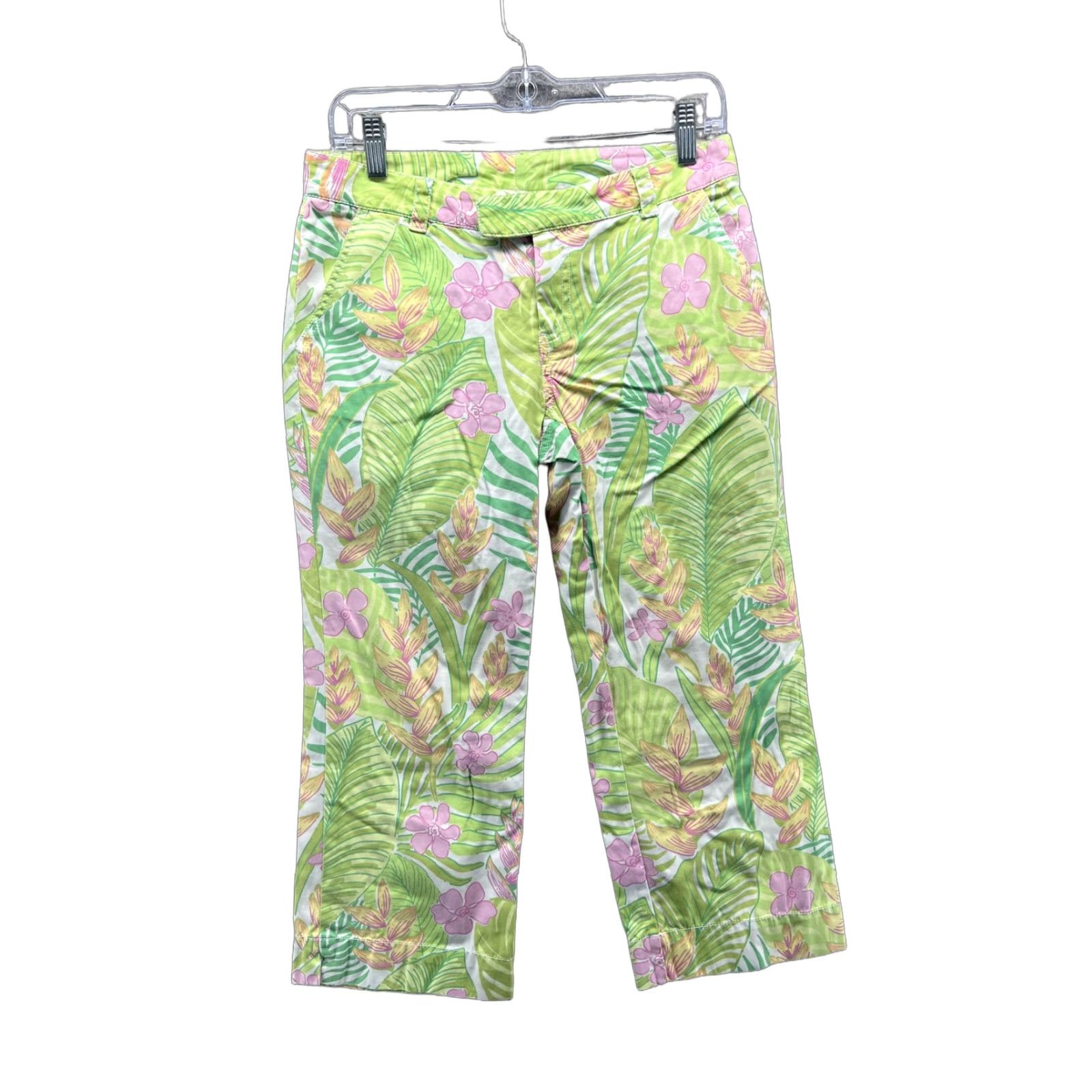 Lilly Pulitzer Lilly Pulitzer Pants Womens 2 Green Floral Capri Cotton Twill Tropical Beach Casual Summer Size 26" / US 2 / IT 38 - 1 Thumbnail