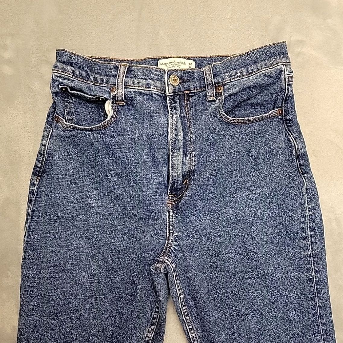 Abercrombie & Fitch Abercrombie & Fitch Jeans Womens 29 Blue Denim Ankle Straight Ultra High Rise 5-Pocket Cotton Spandex Zip Medium Wash Size 29" - 2 Thumbnail