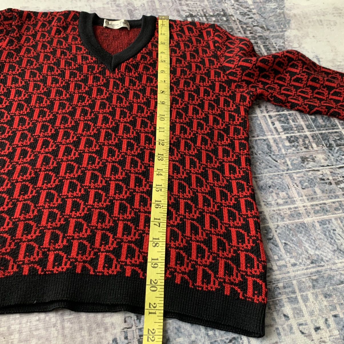 Dior × Vintage Vintage 90’s Dior Red Monogram Knit Size M / US 6-8 / IT 42-44 - 8 Thumbnail