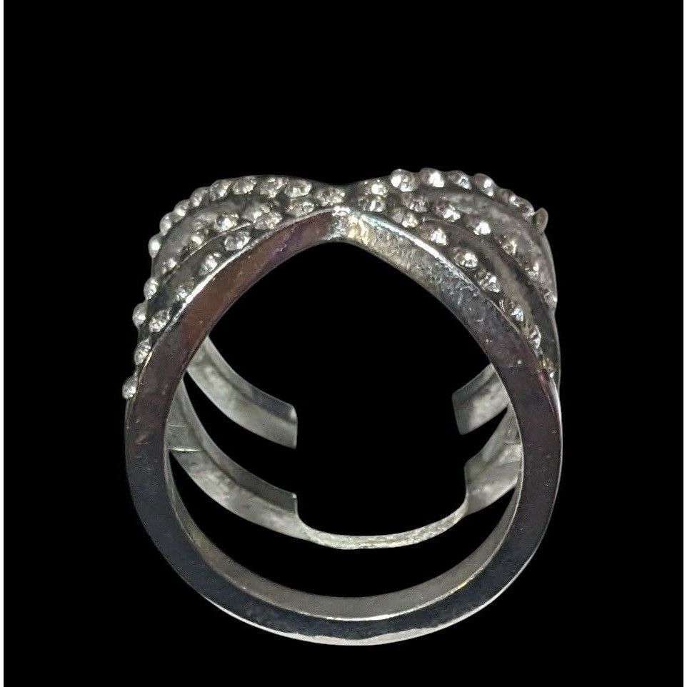Other Elegant Glam Rhinestone Silver Tone Triple Crossover Ring Si Size ONE SIZE - 5 Thumbnail