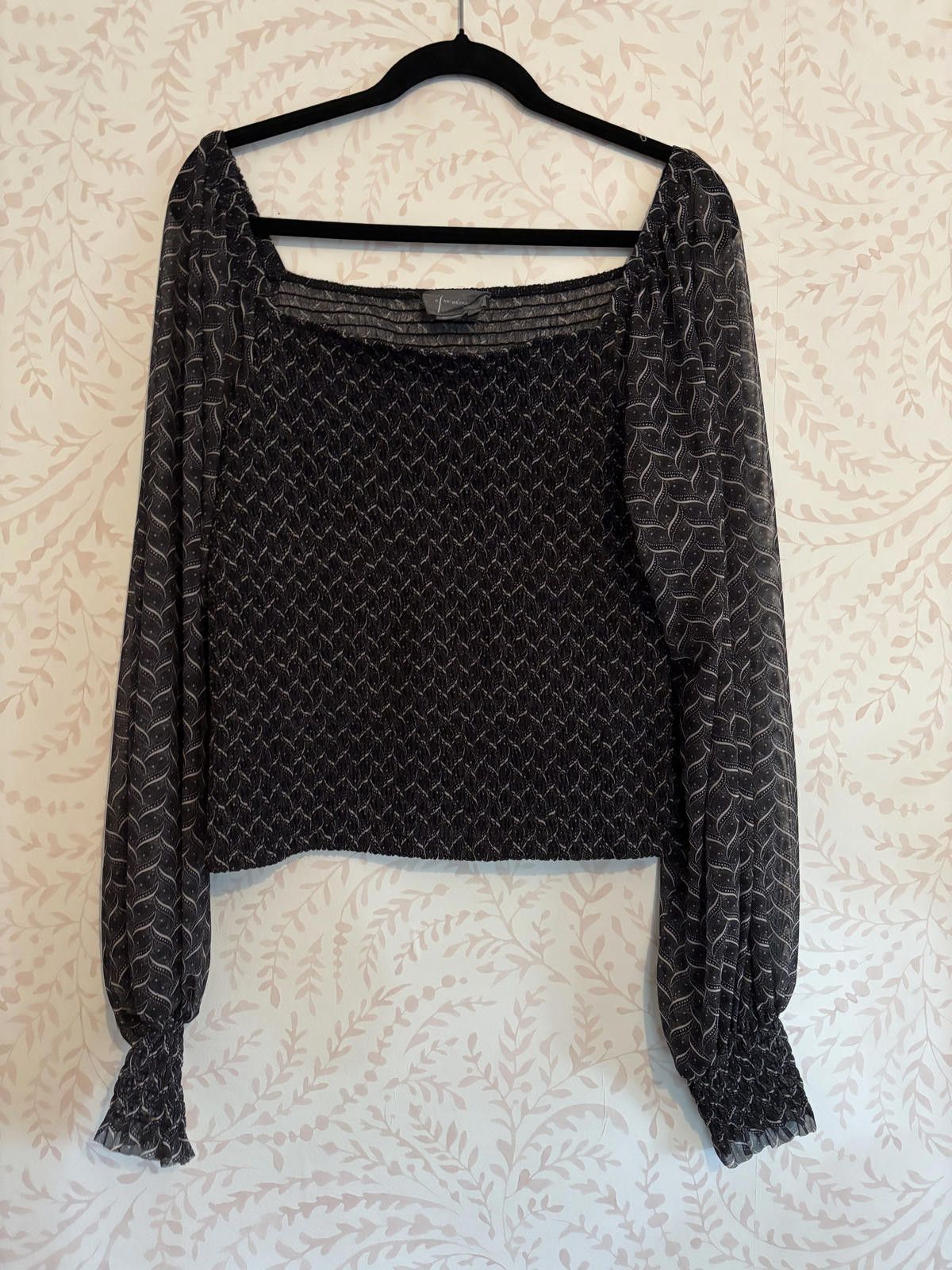 Designer Sheer Sleeve Patterned Blouse by Anthropologie Size L / US 10 / IT 46 - 2 Thumbnail