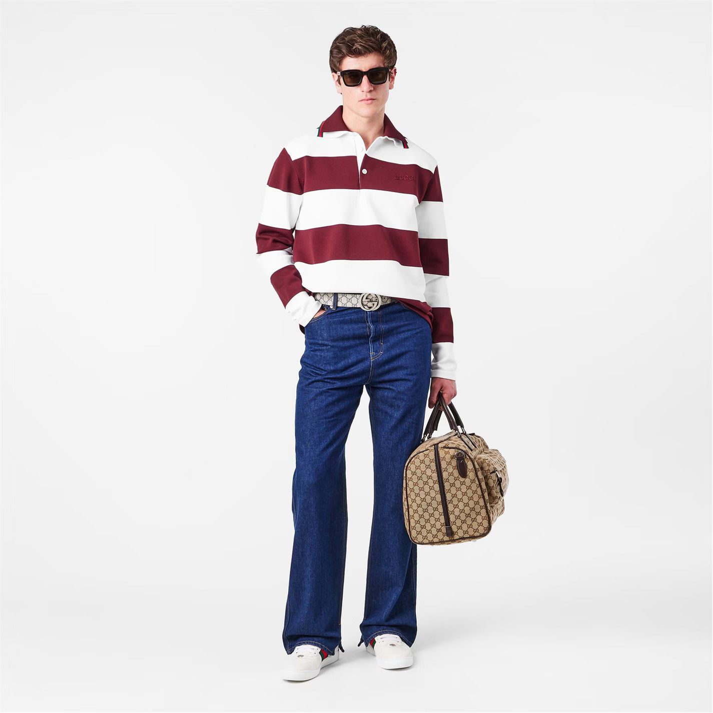 Gucci o1g2r1mq0426 Embroidered Knit Polo Shirt in White/Bordeaux Size US M / EU 48-50 / 2 - 6 Thumbnail