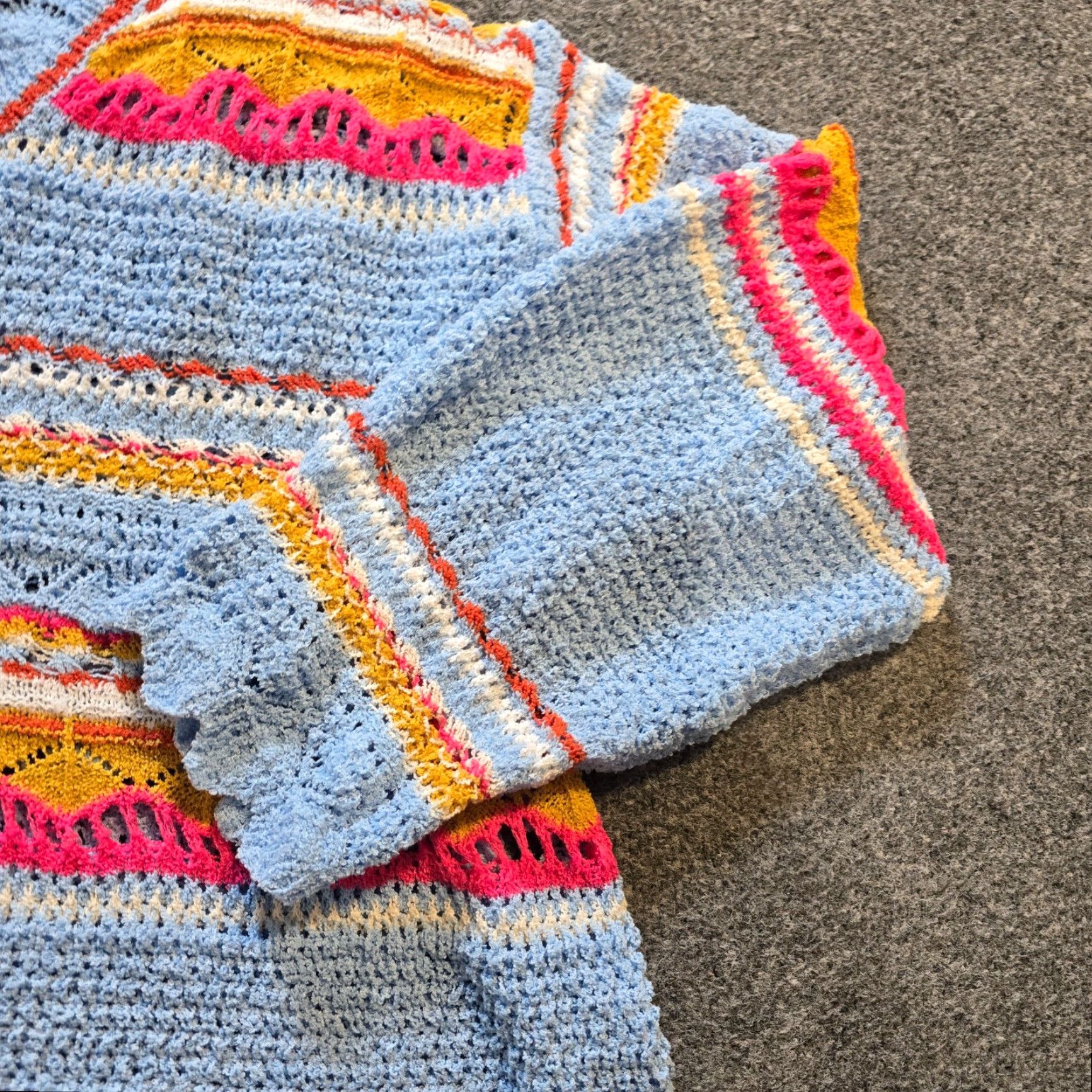 Vintage POL Sweater Womens Size Medium Blue Striped Open Knit Whimsy Casual Pullover Knit Long Sleeve Round Neck Winter Fall Womens Size M / US 6-8 / IT 42-44 - 3 Thumbnail