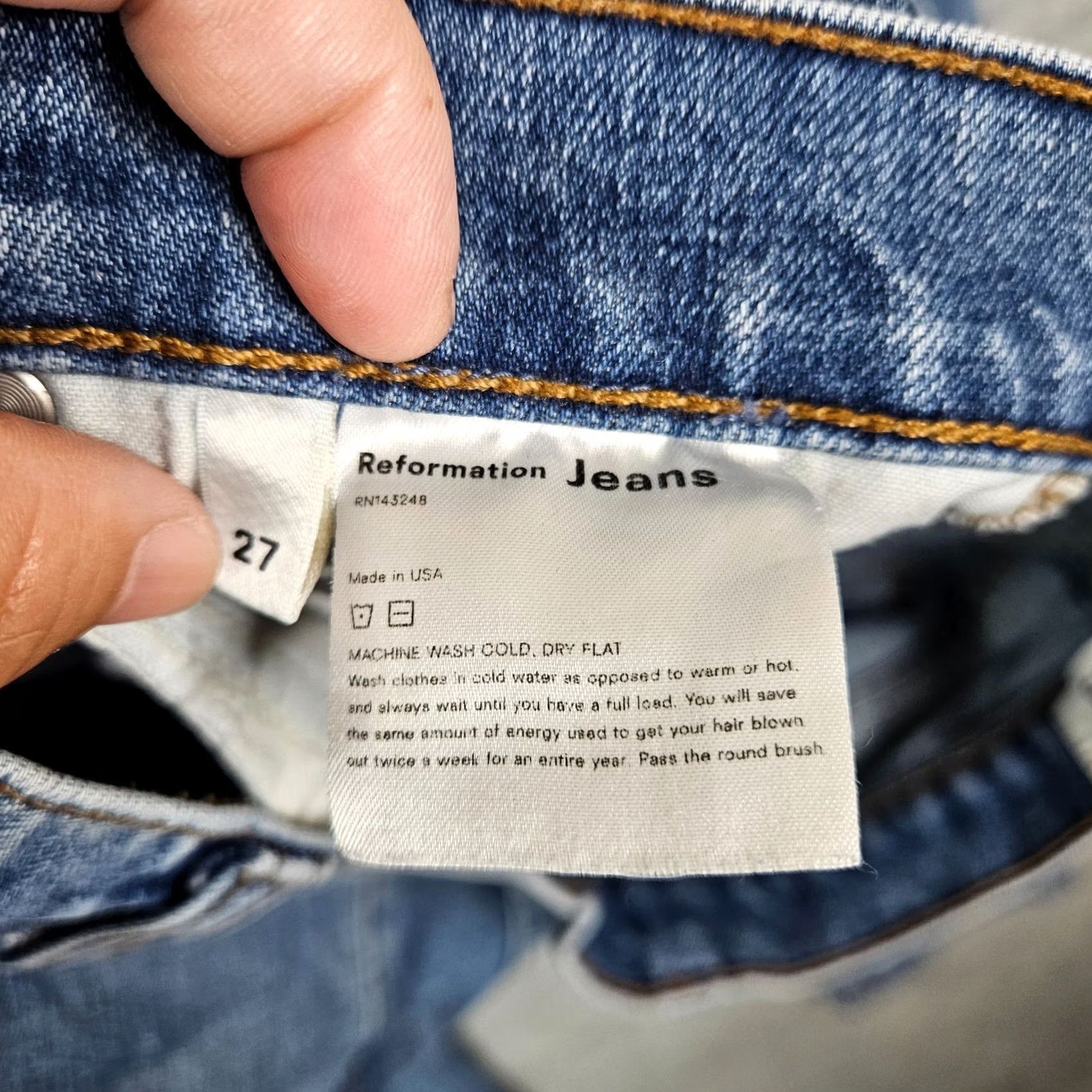 Reformation Reformation Serena High Skinny Wash Melbourne Destroyed Blue Jeans Size 27 - Denim, 5-Pocket, Button Fly, Regular Fit, Womens, Blue, Medium Wash Size 27" / US 4 / IT 40 - 6 Thumbnail