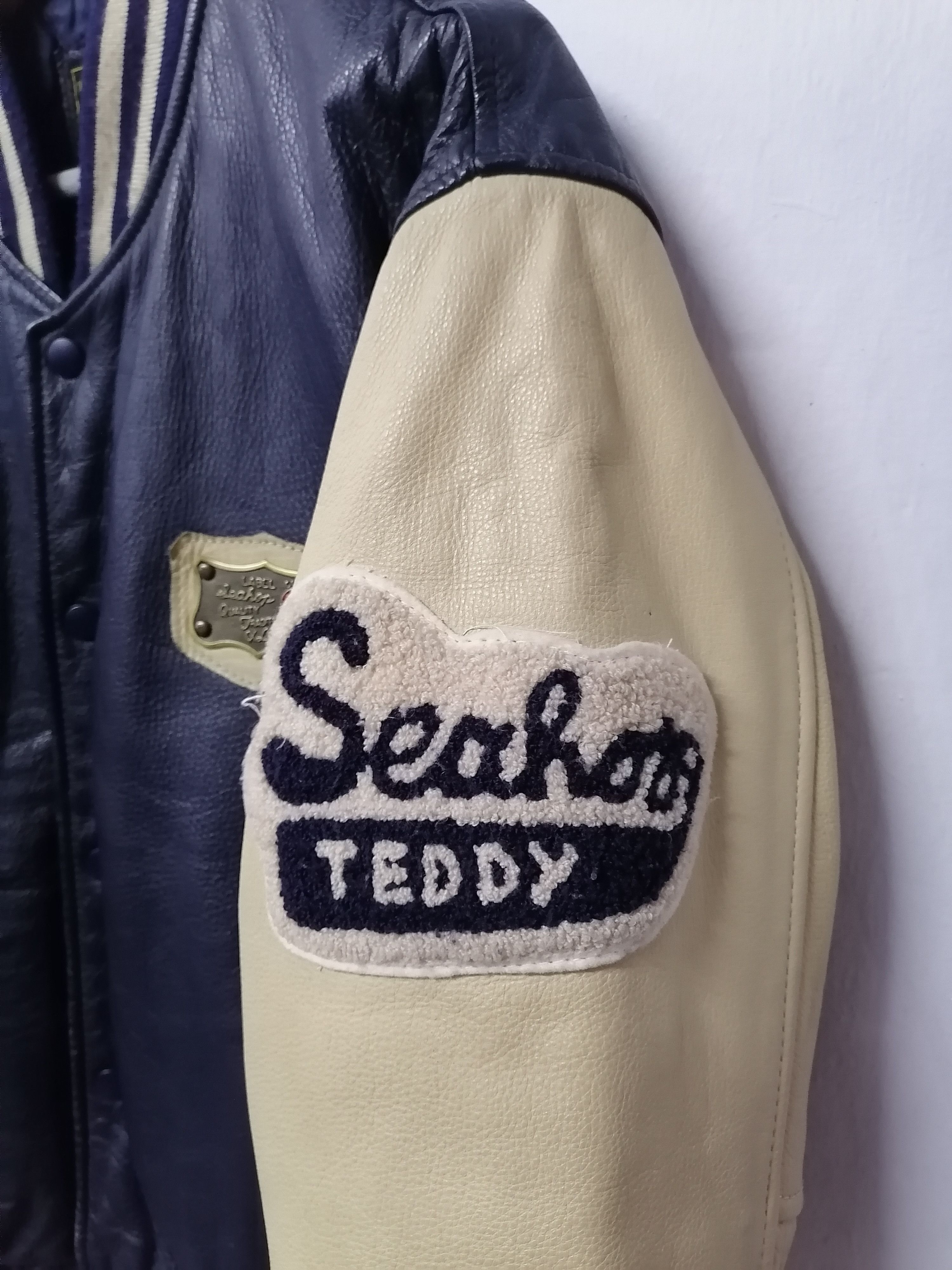 Vintage Vintage Leonte Seahop Teddy Varsity Leather Jacket Size US M / EU 48-50 / 2 - 3 Thumbnail