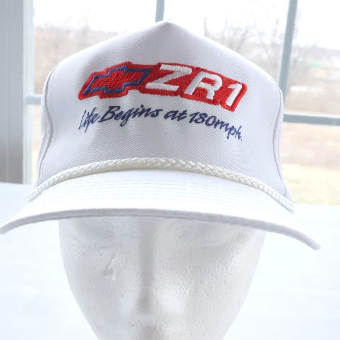 Vintage VTG Youngan Chevrolet Corvette ZR1 White Twill Trucker Snapback Hat OS Men Size ONE SIZE - 2 Thumbnail
