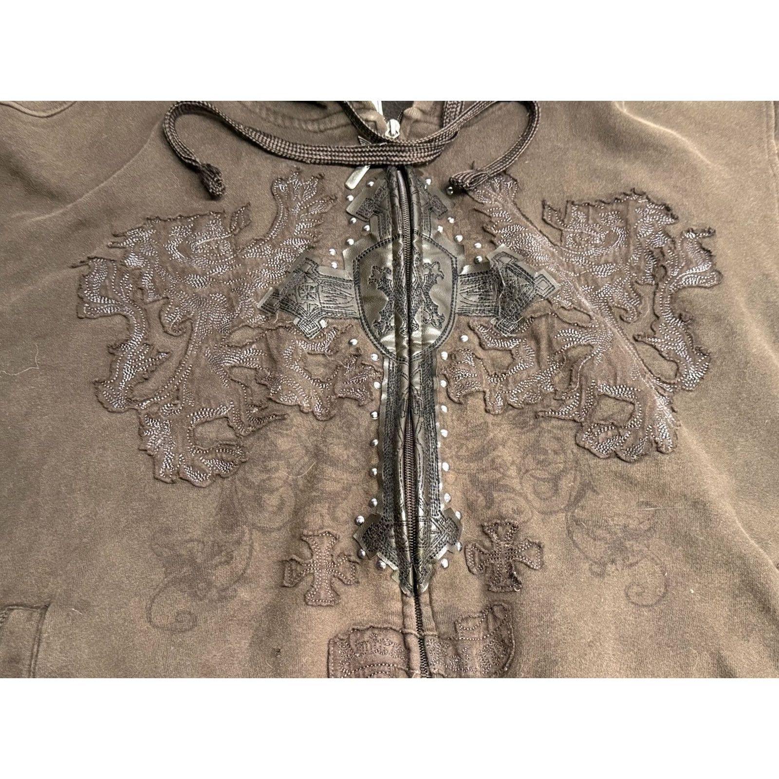 Avirex Vintage Avirex Zip Up Hoodie Embroidered Cross Studded Mens XL Brown Hooded Full Zip Jacket Size US XL / EU 56 / 4 - 3 Thumbnail
