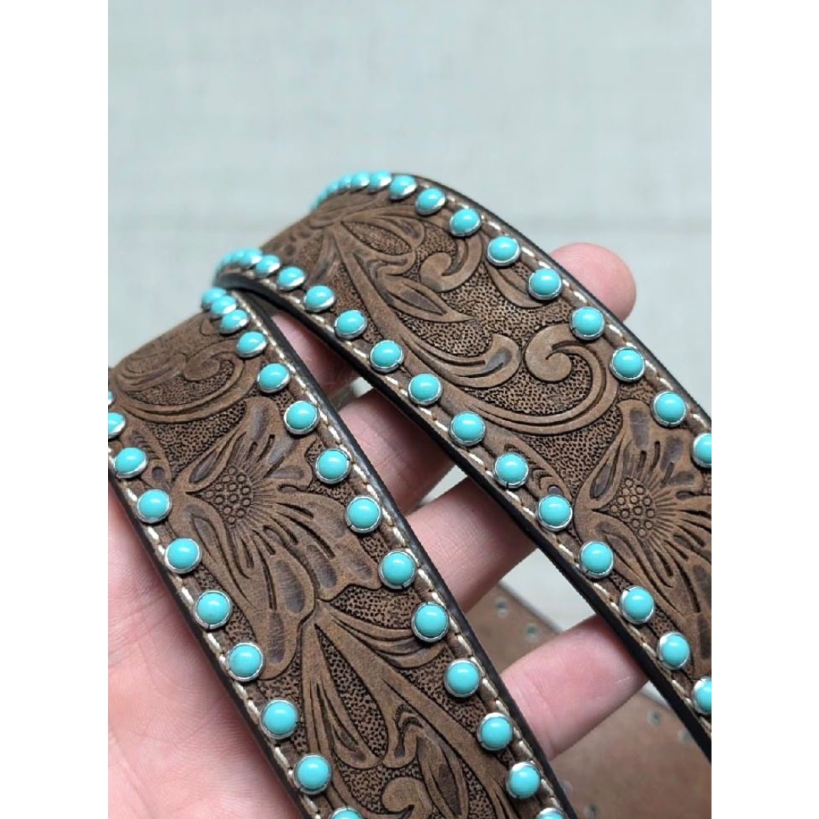 Vintage VINTAGE western belt Nocona brown leather 42 studded buckle floral cowhide belt width 1-1/2 Men Mens Size 42 - 2 Thumbnail