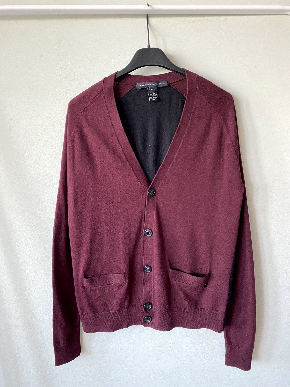 image of Marc By Marc Jacobs Beet Juice Silk & Cashmere Cardigan in Cherry Black, Men's (Size XS)