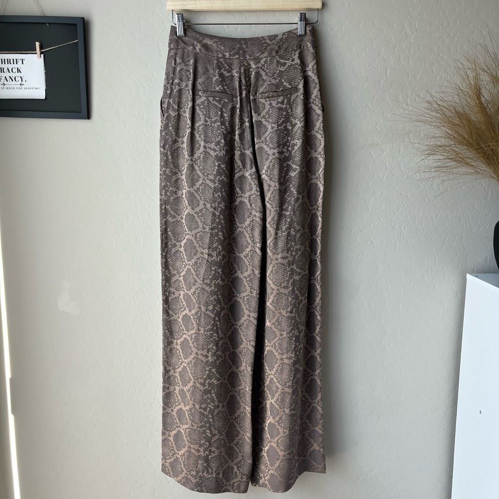 NEW SIMKHAI Trouser Pants Snakeskin Wide Leg Brown Python Pr