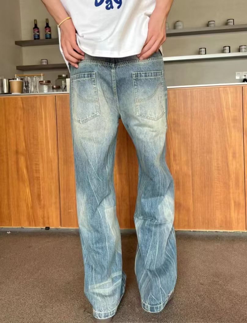 Japanese Brand × Jean Blue washed distressed straight-leg men's ripped jeans Size US 32 / EU 48 - 4 Thumbnail