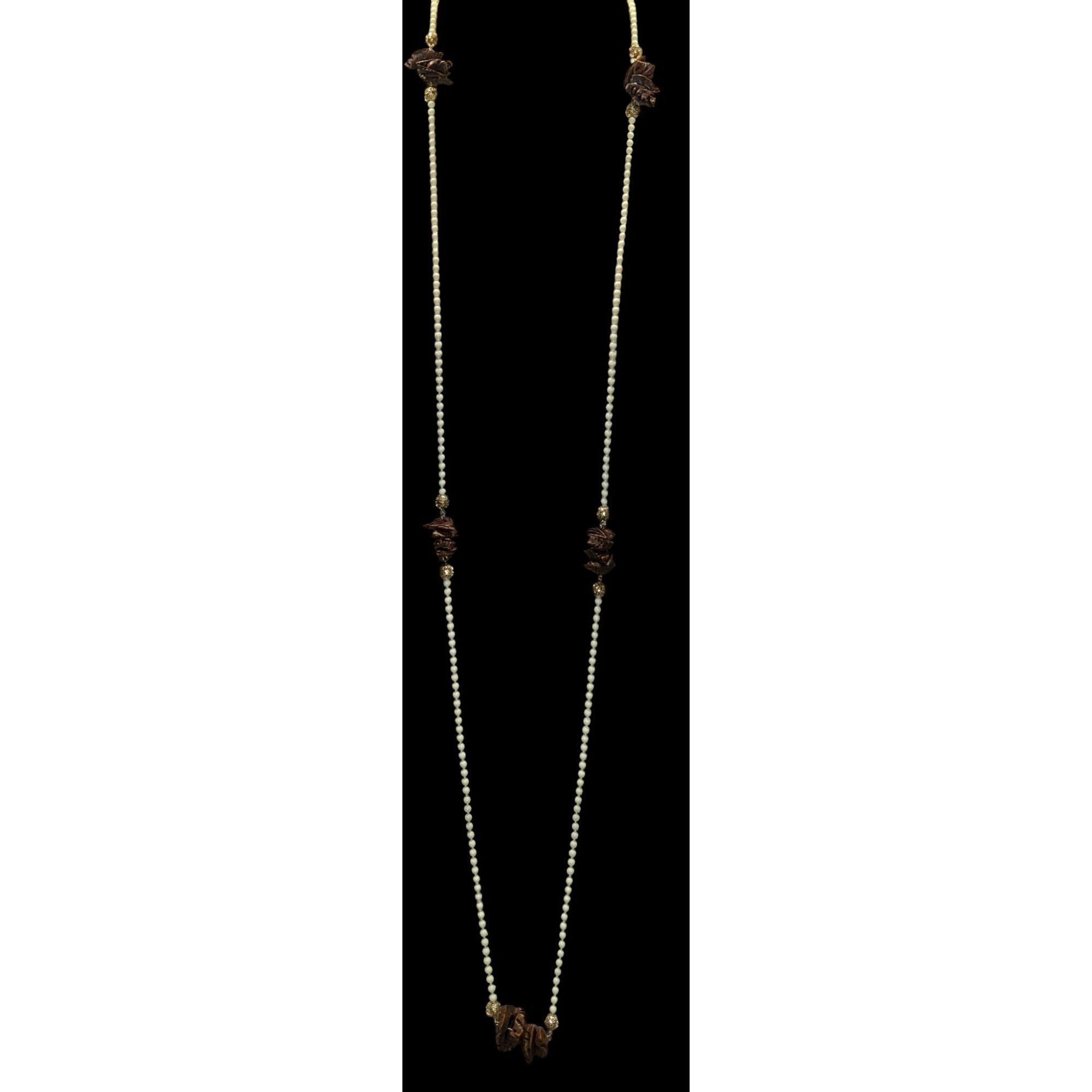 Other Vintage Cream Beaded Necklace With Faux Walnut Beaded And Go Size ONE SIZE - 7 Thumbnail