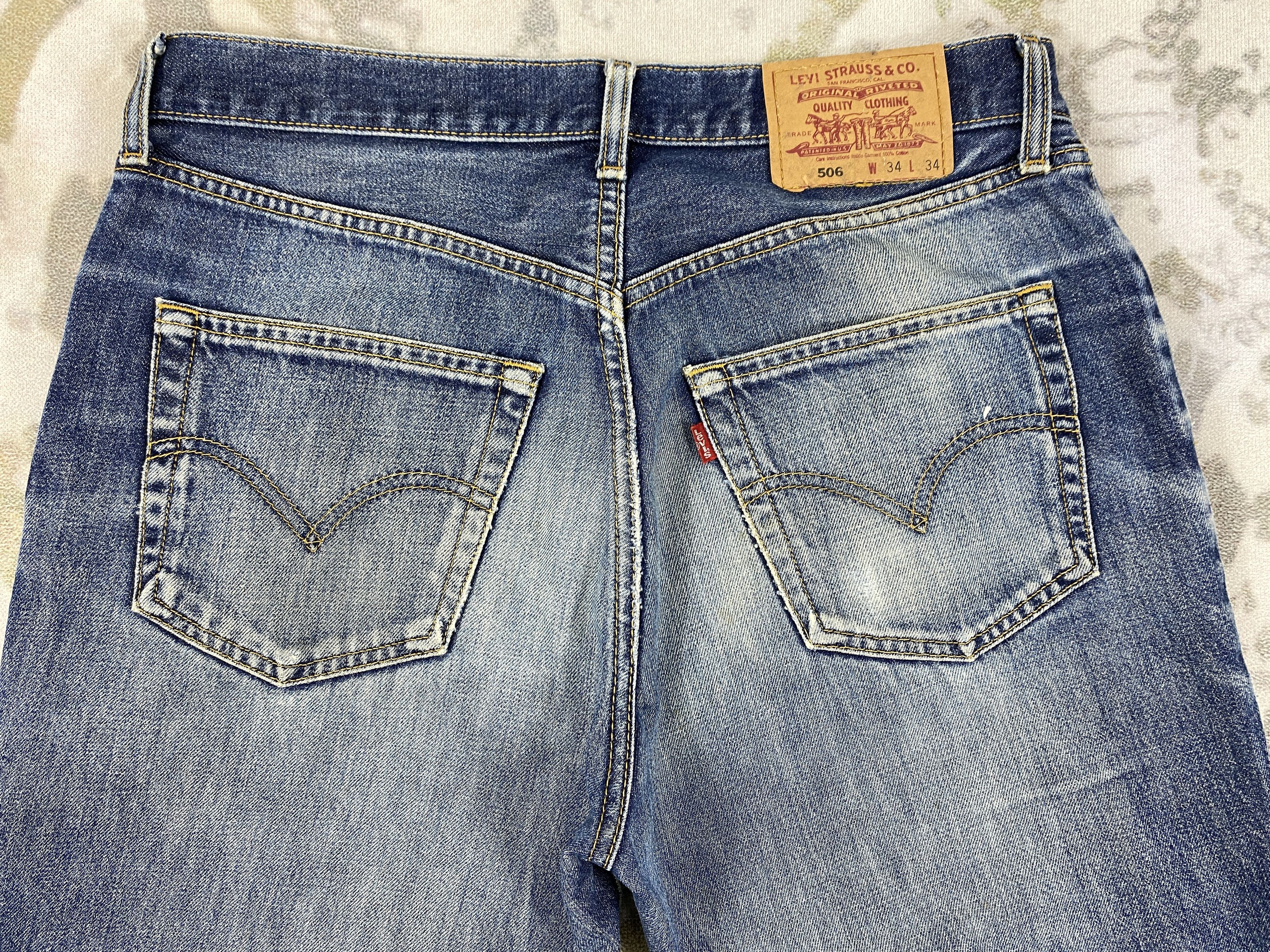 Levi's Dark Blue Distressed Vintage Levi's 506 Denim -JN683 Size US 33 - 4 Thumbnail