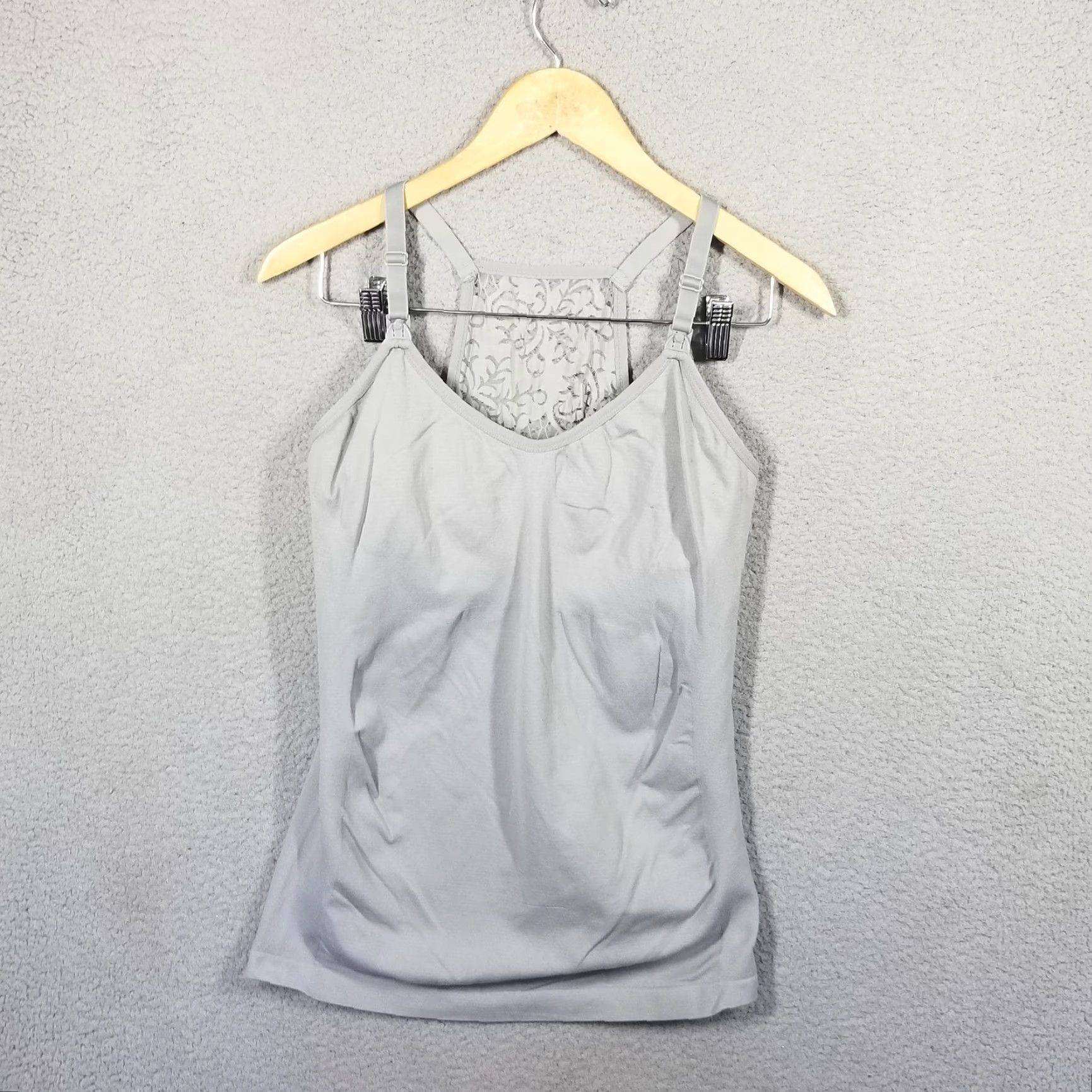 Vintage Workout Women's Tank Top Large Gray Lace Back Athleisure Cami Sleeveless Spandex Nylon Size L / US 10 / IT 46 - 2 Thumbnail