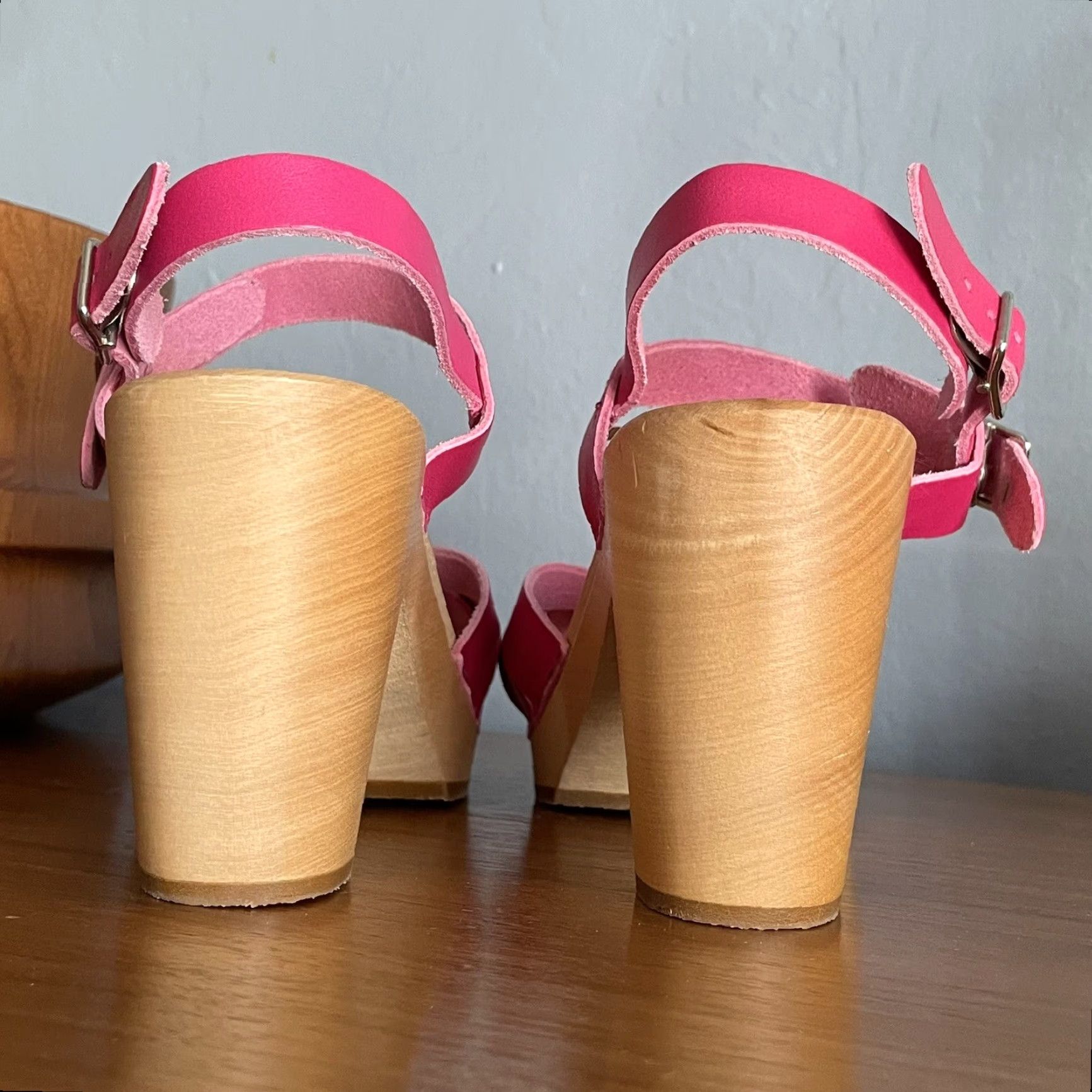 Swedish Hasbeens Swedish Hasbeens Sandal Women Pink Leather Strappy Open Toe Buckle Ankle Strap High Heel 3-3.9in Sz 37 Size US 7 / IT 37 - 6 Thumbnail