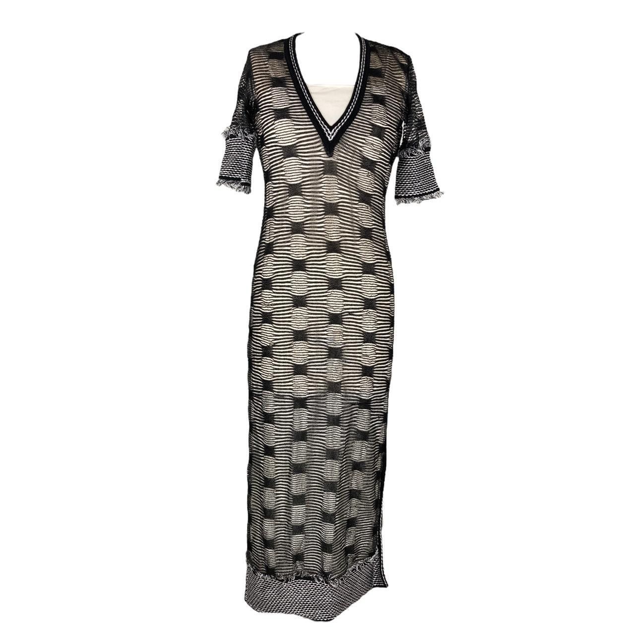 90s crochet dress 90s Vintage Gray Open Work Crochet Sleeveless Long Dress M – BlondesInHeaven