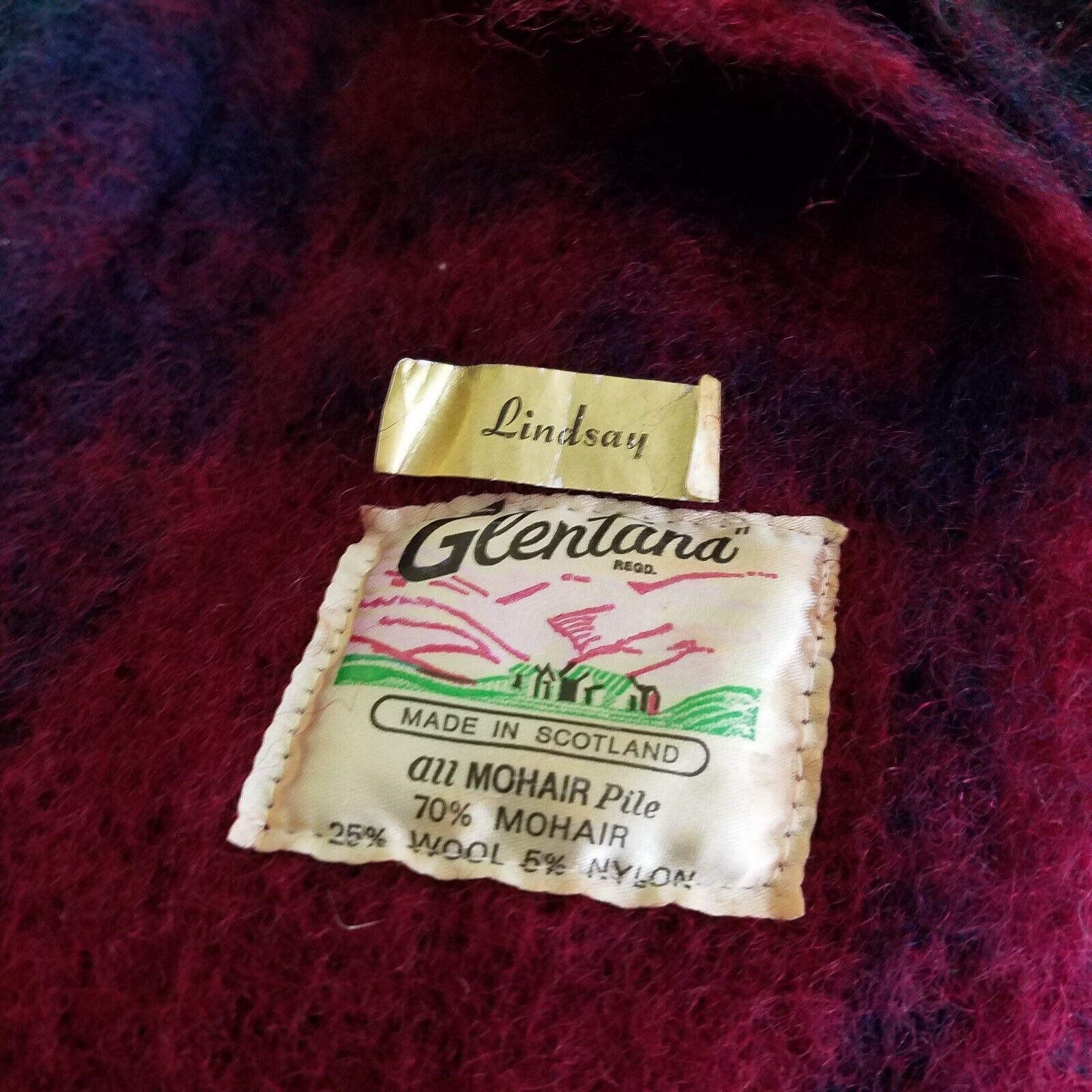 Vintage Glentana Scotland Mohair Plaid Fringe Scarf Wrap Pockets Size ONE SIZE - 5 Thumbnail