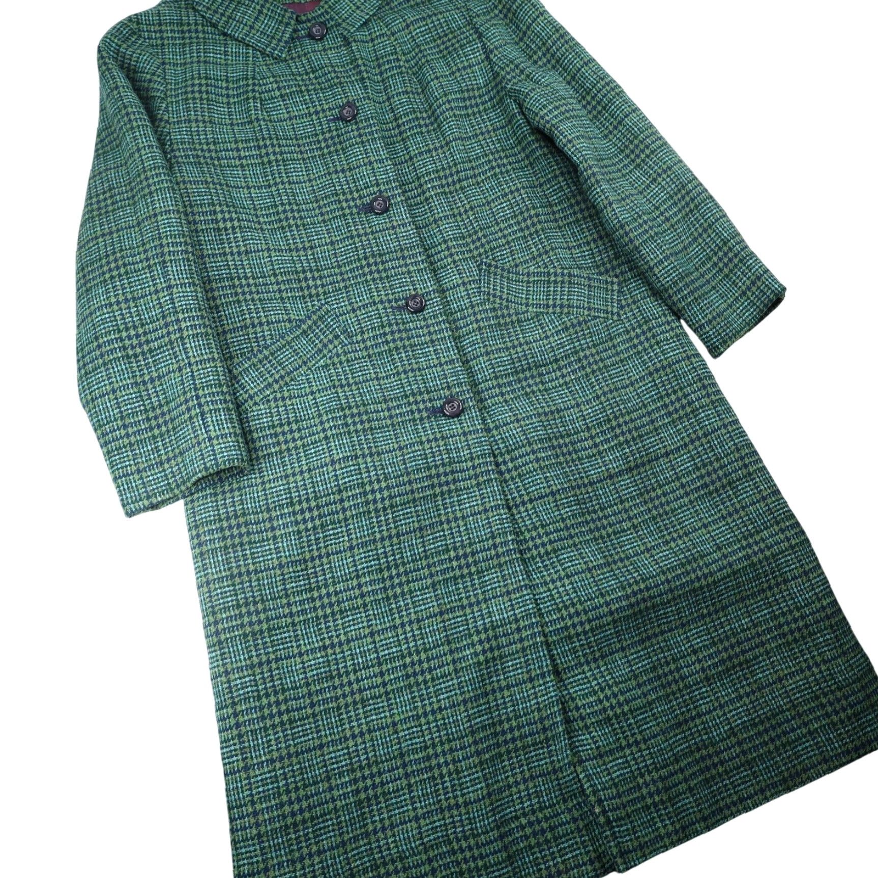 Pendleton VINTAGE Pendleton Overcoat Wool Houndstooth Satin Lined Green Womens Large 21"x44" Size L / US 10 / IT 46 - 3 Thumbnail