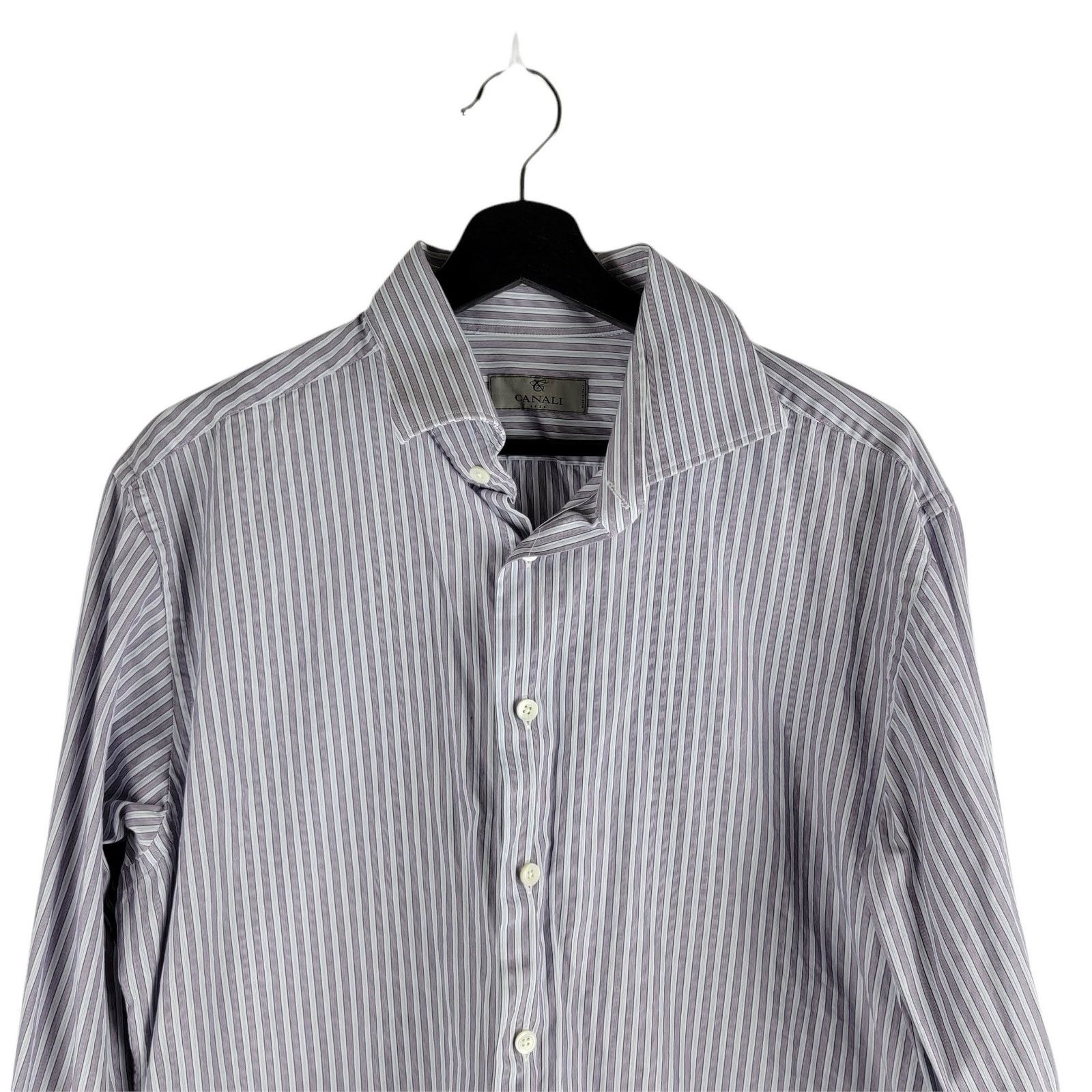 Canali Long Sleeve Button Up Dress Shirt Striped selling Purple Size 17