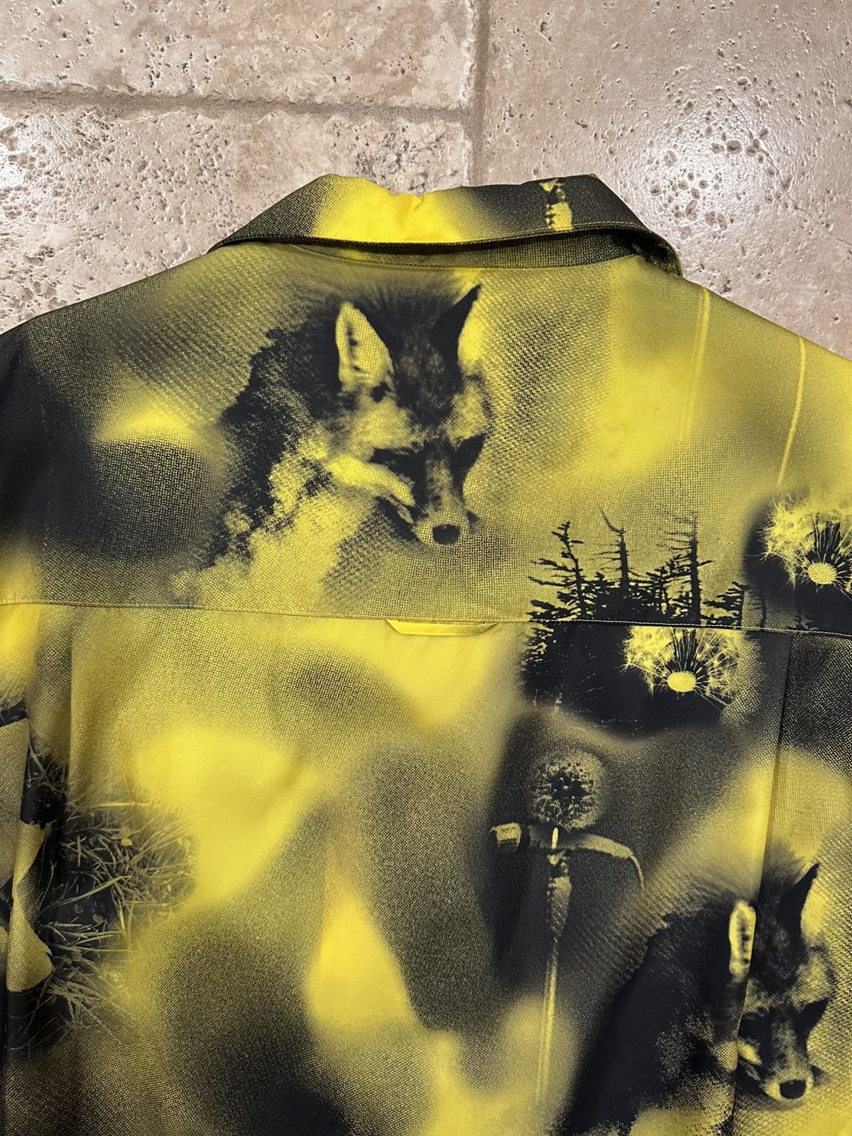 Prada Prada Abstract Fox-Print Yellow Nylon Yellow Bowling Shirt Size US XL / EU 56 / 4 - 11 Thumbnail