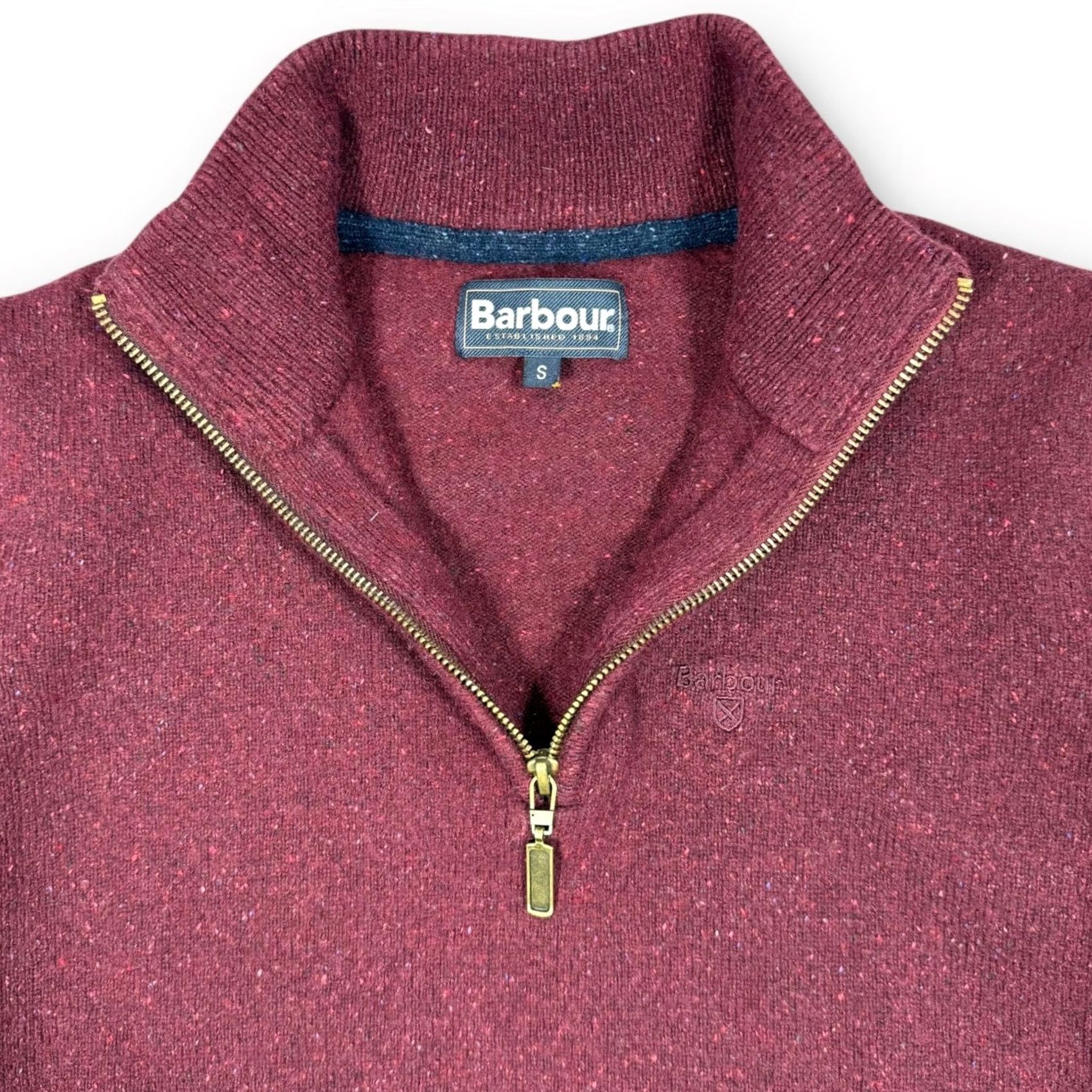 Barbour Barbour Sweater Wool Blend Knit 1/4 Zip Burgundy Speckled Size S Womens Pullover Mock Neck Long Sleeve Regular Unisex Adults Recycled Text: None Size S / US 4 / IT 40 - 4 Thumbnail