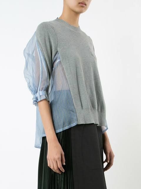 Sacai Sacai - Gray Knit & Blue Striped Organza Sweater Size ONE SIZE - 7 Thumbnail