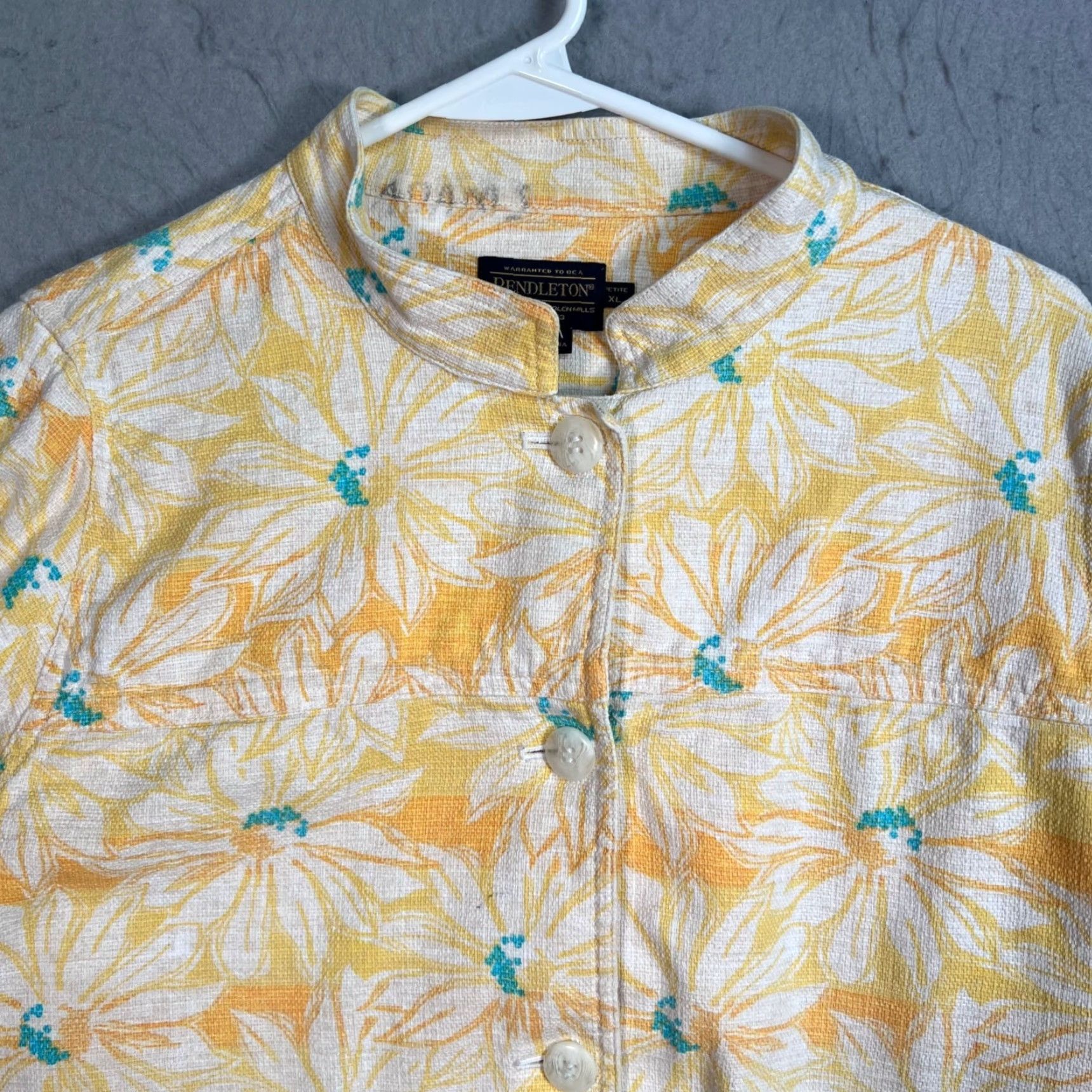 Pendleton Pendleton Womens XL Petite Floral Button-Up Jacket Yellow & White Cotton Size XL / US 12-14 / IT 48-50 - 5 Thumbnail