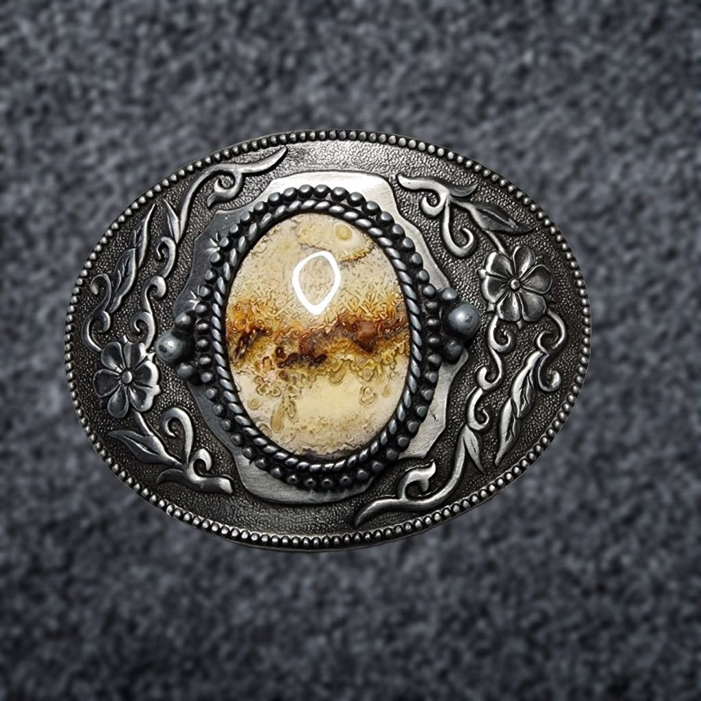 Vintage VINTAGE Belt Buckle Western Picture Rock Round Stone Center Agate Unbranded Adult Unisex Buckle Silver 60s-00s Western Wear Size ONE SIZE - 1 Thumbnail