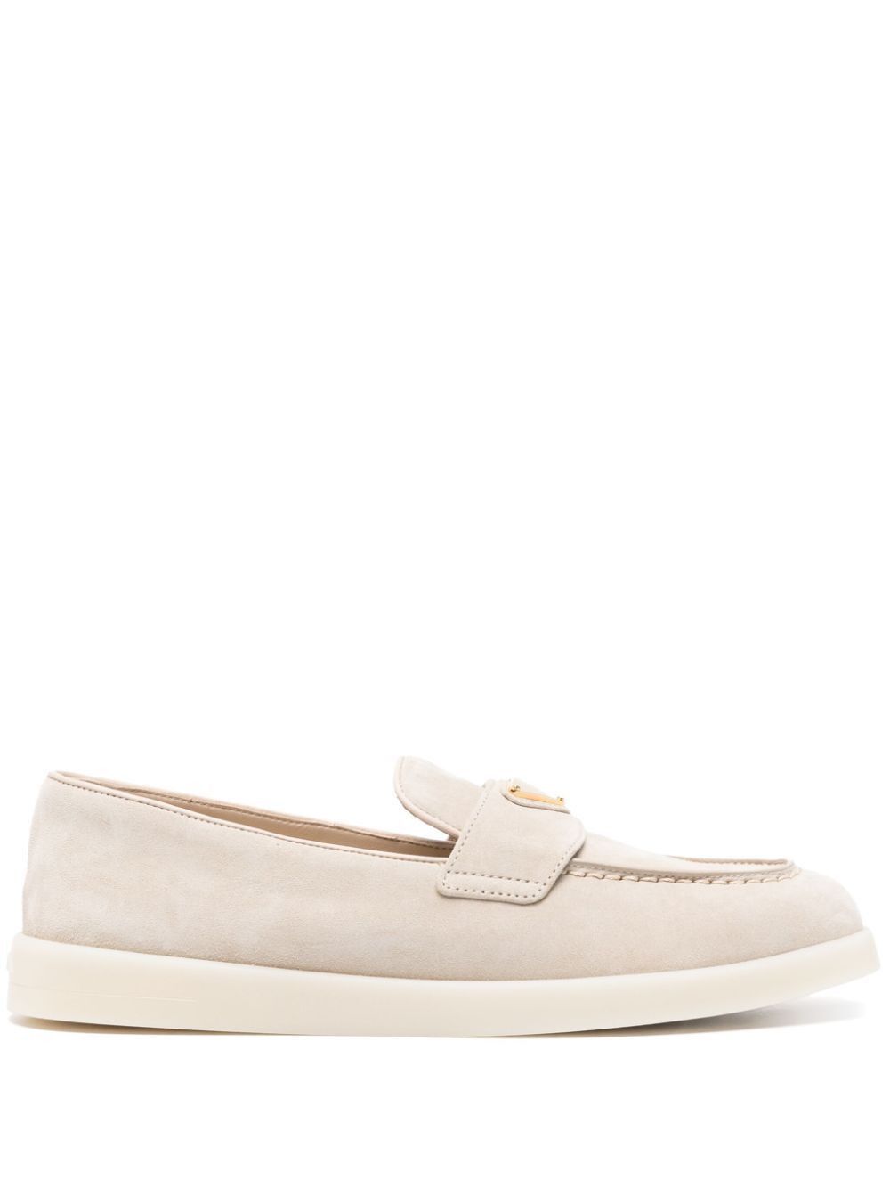 image of Prada Suede Leather Loafers Size 41 in Beige, Women's