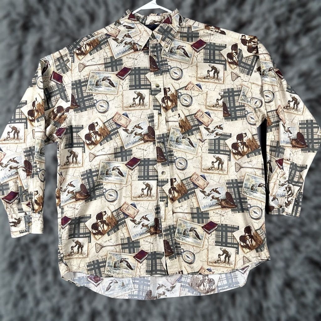 Nautica VINTAGE Nautica Shirt Men XL All Over Print Hunting Dog Duck Stamp Button Down LS Size US XL / EU 56 / 4 - 1 Thumbnail