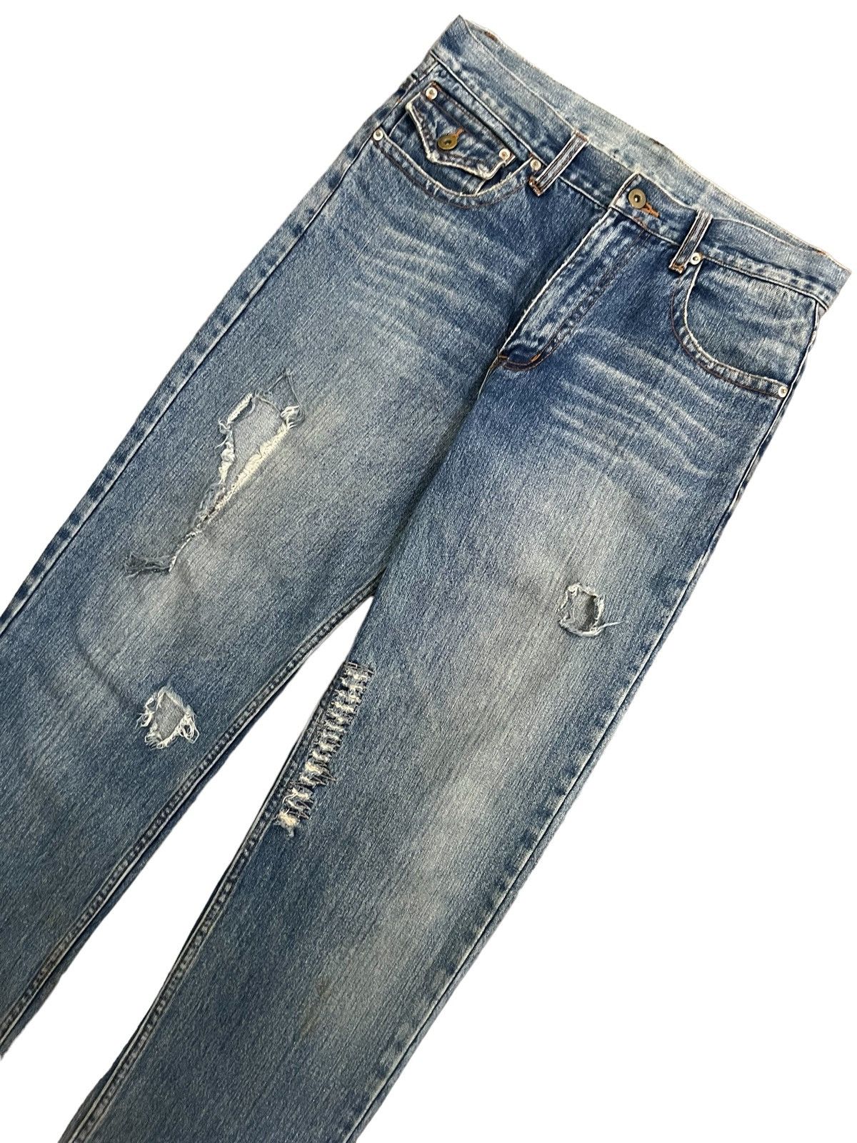 14th Addiction Vintage Japanese Brand Blue Wash Distress Straight Cut Jeans Size US 32 / EU 48 - 9 Thumbnail