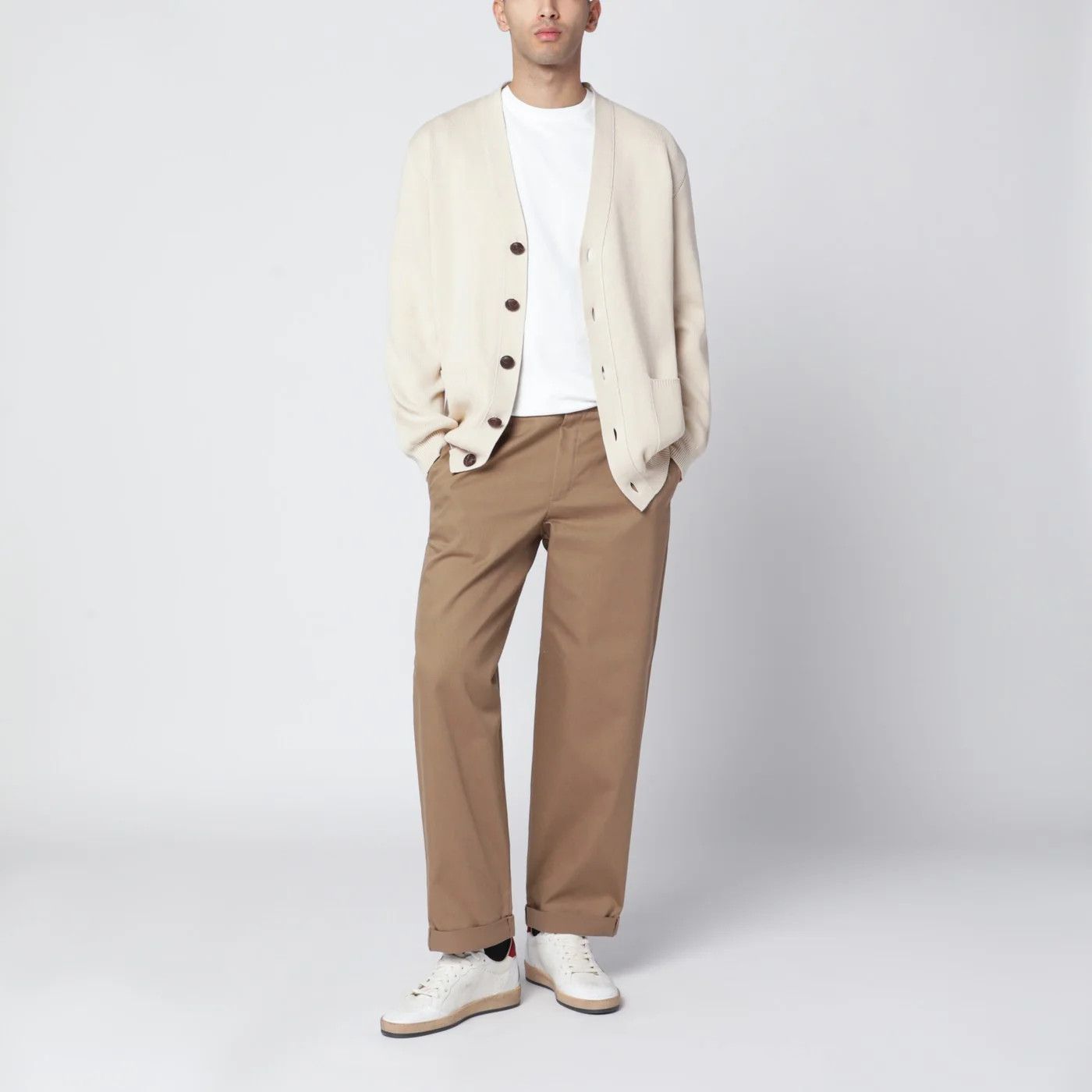 o1d2blof0426 Cotton-Blend Cardigan in Beige